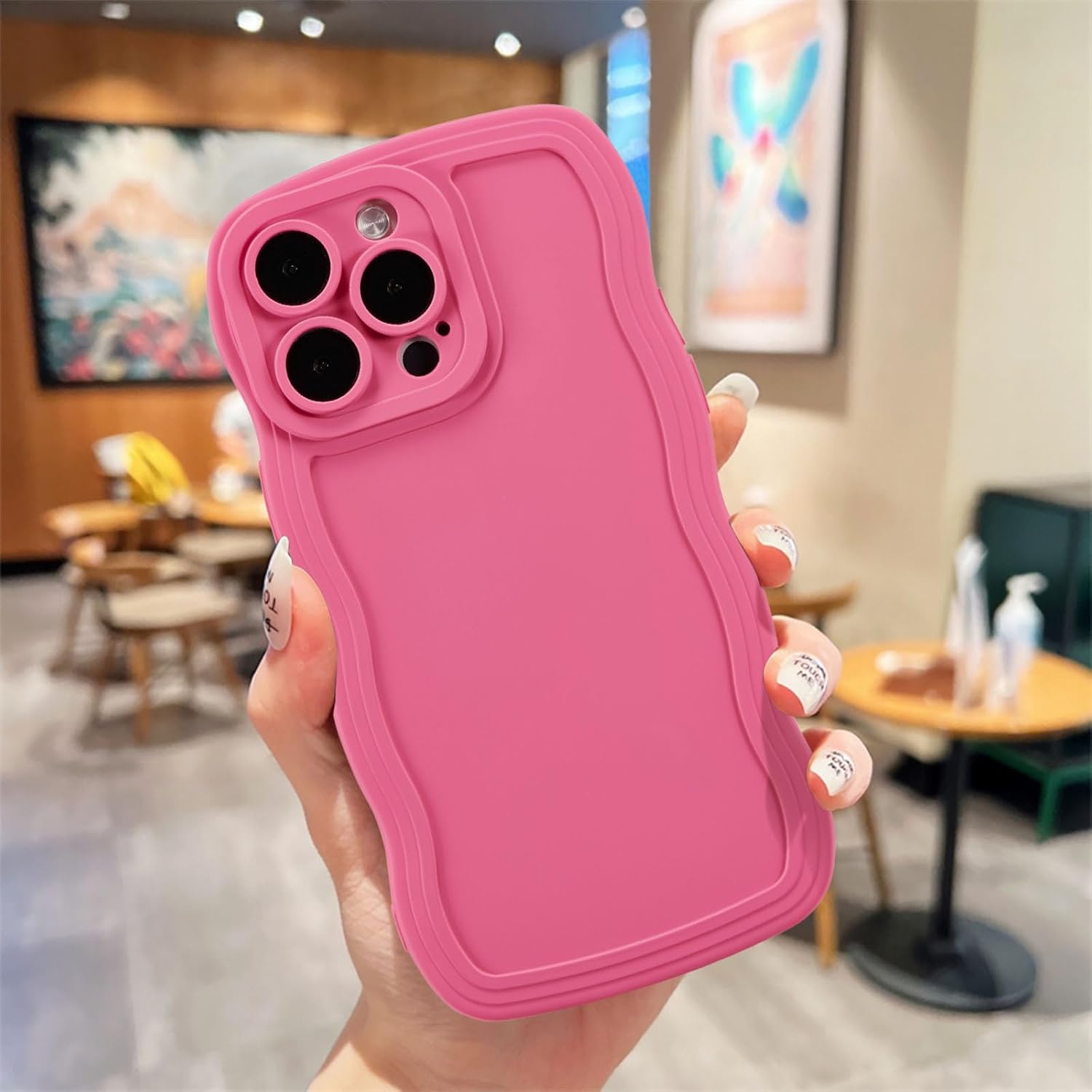 Detalle de UEEBAI Handyhülle für iPhone 13 Pro 6,1 Zoll – Rosa, Wellenrahmen, ultradünn, Stoßfestes Silikon-Case mit TPU-Bumper