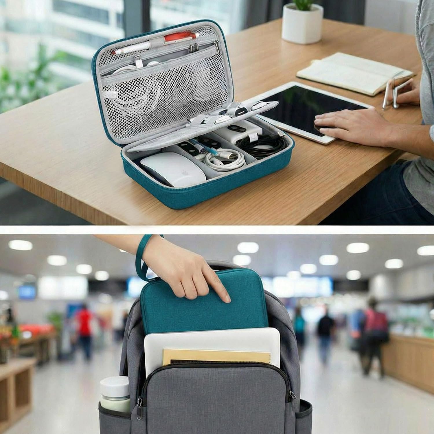 Thumbnail 5 de Arae Hard EVA Electronics Travel Organizer Case – Dark Green, compact 9.1 x 5.7 x 2.6 in