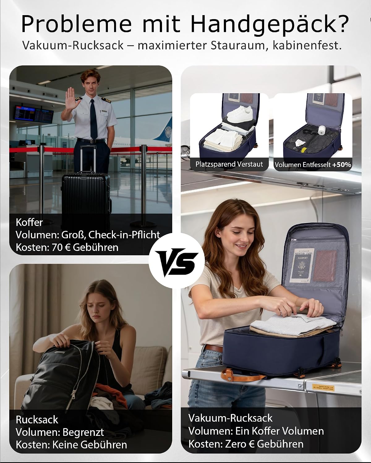 Thumbnail 5 de COOLIFE Vakuum Rucksack Handgepäck 45x36x20 cm – kompakter Begleiter für Flugreisen