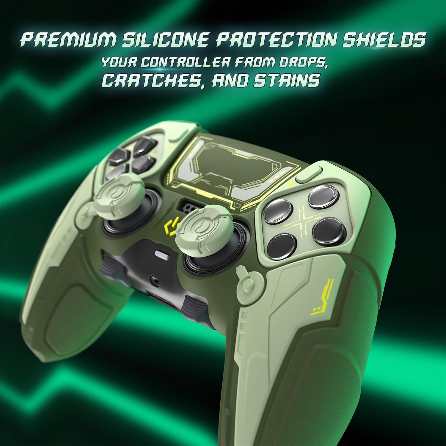 Thumbnail 6 de playvital Silicone Cover Skin for PS5 Edge Controller (Stellar Mecha, Anti-slip) – Army Green & Sage Green
