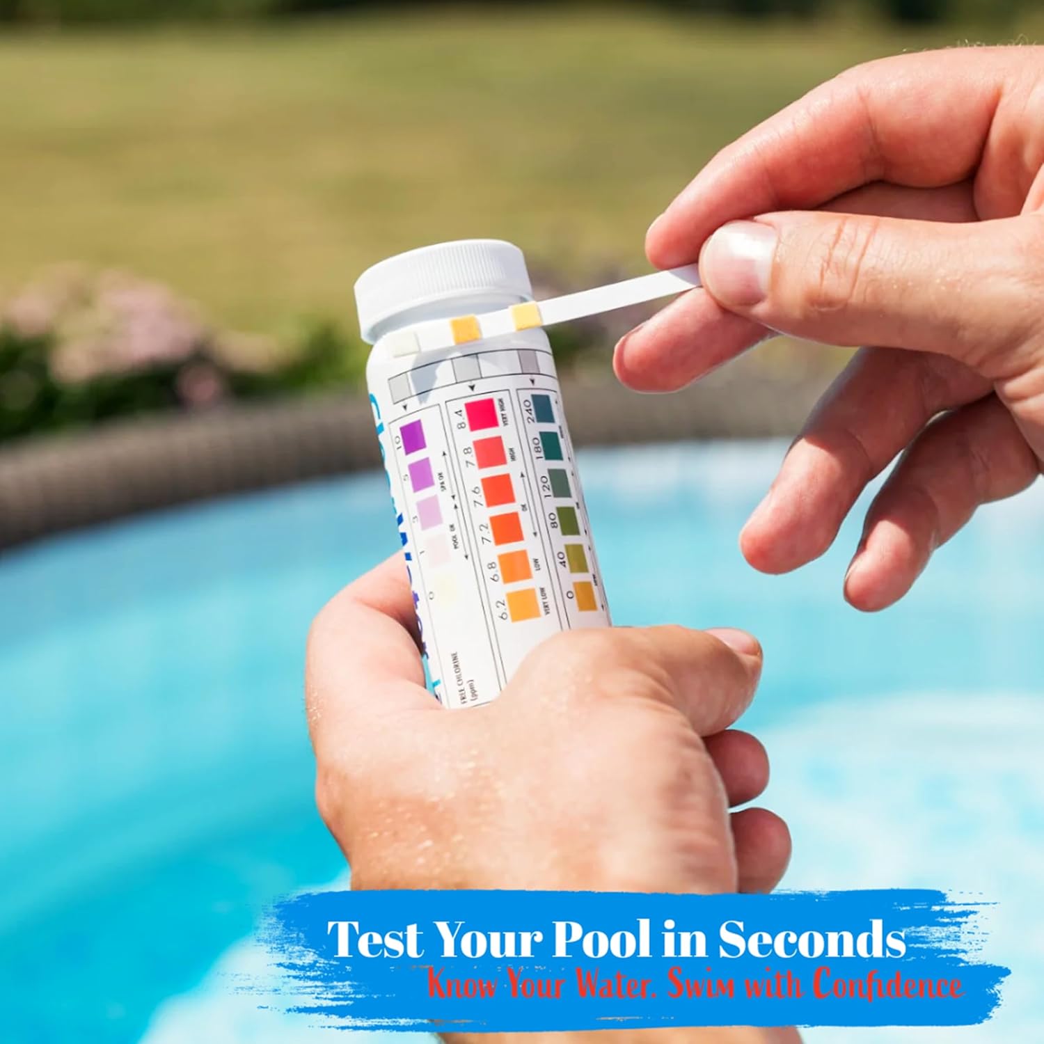 Detalle de PristiClear Chlorine Pool Test Strips — 100 Tests for Chlorine, pH & Alkalinity