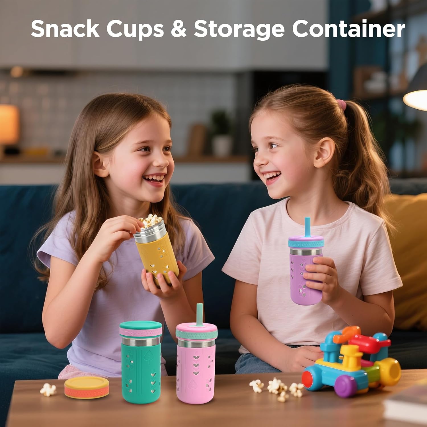 Detalle de Tronco 4-Pack 15oz 2-in-1 Stainless Steel Kids Tumblers with Silicone Sleeves