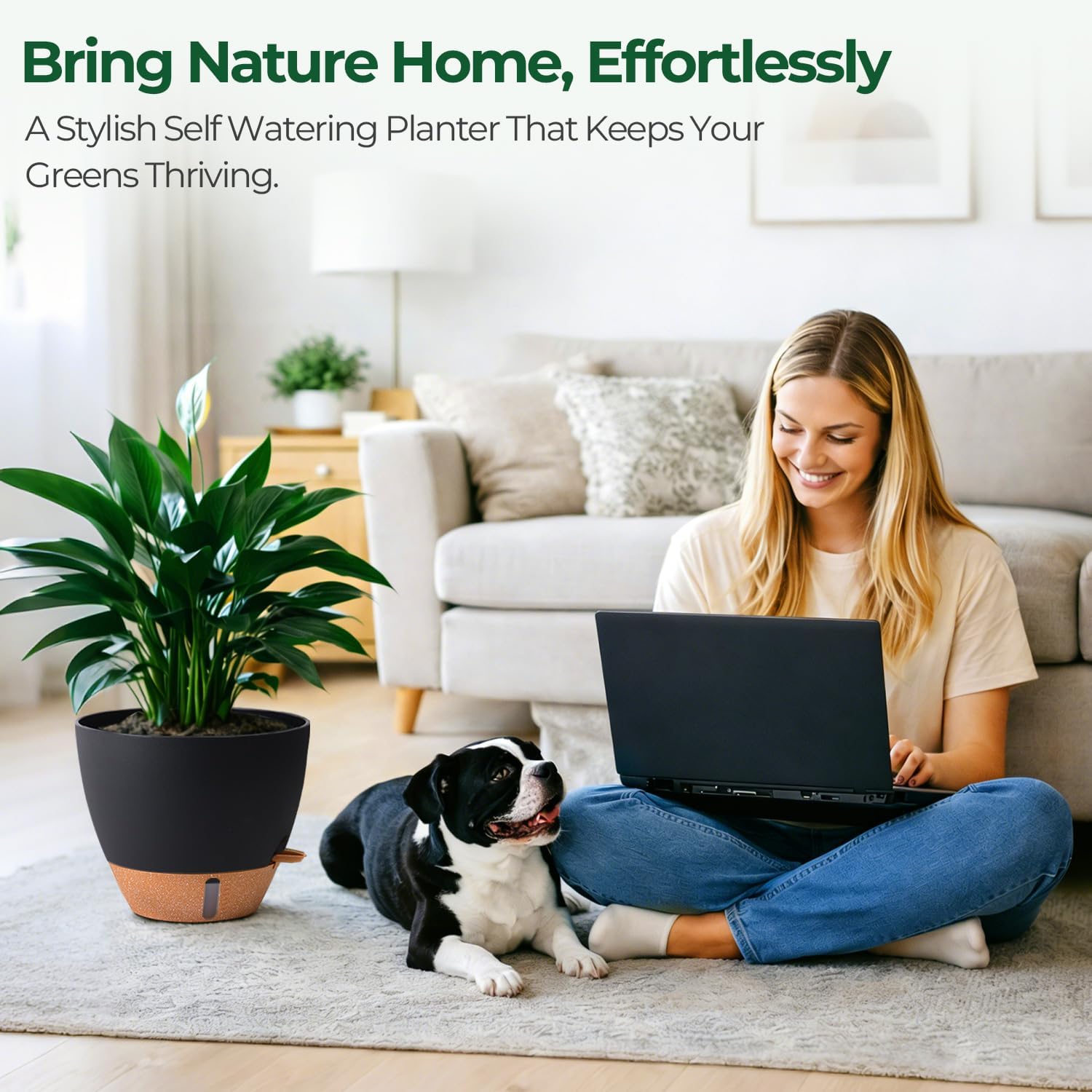 Thumbnail 1 de T4U 25cm Self Watering Plant Pots (2 Pack) with Water Level Indicator & Deep Reservoir, Black