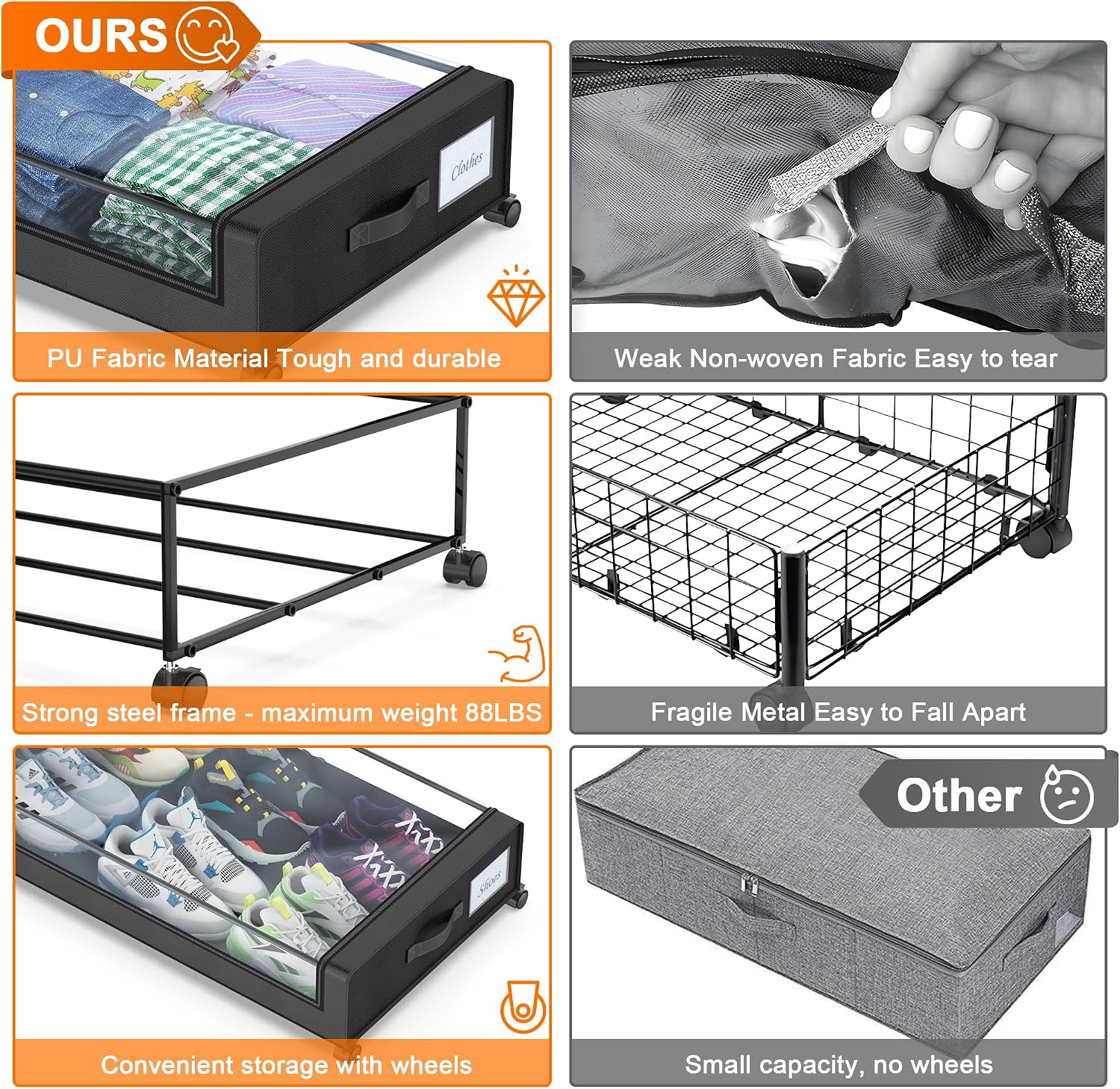 Detalle 2 de Under Bed Storage with Wheels, 2 Pack ⚙