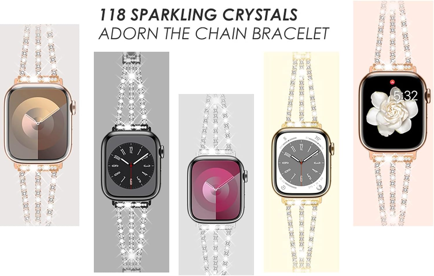 Detalle de WINGLE women’s bling stainless steel Apple Watch strap (compatible with 38/40/41/42/44/45/46mm models)