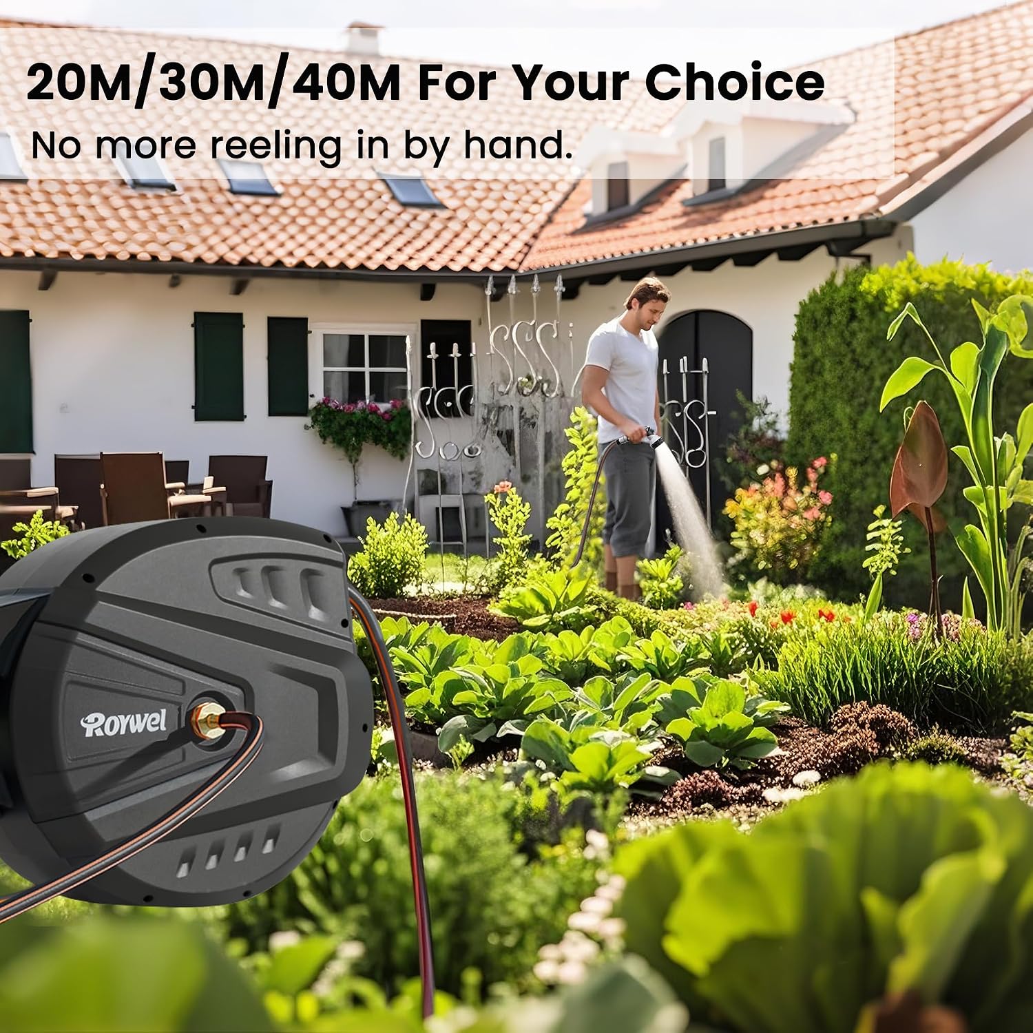 Thumbnail 6 de Roywel Auto Reel Garden Hose 40M: Wall‑Mounted Auto Rewind with 180° Pivot