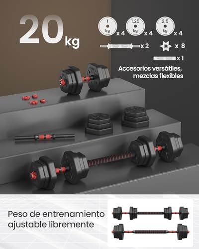 Thumbnail 3 de SONGMICS Juego de Mancuernas con Barra de Conexión SYL200B01 — 20 kg en Pack Hexagonal y Barra Corta