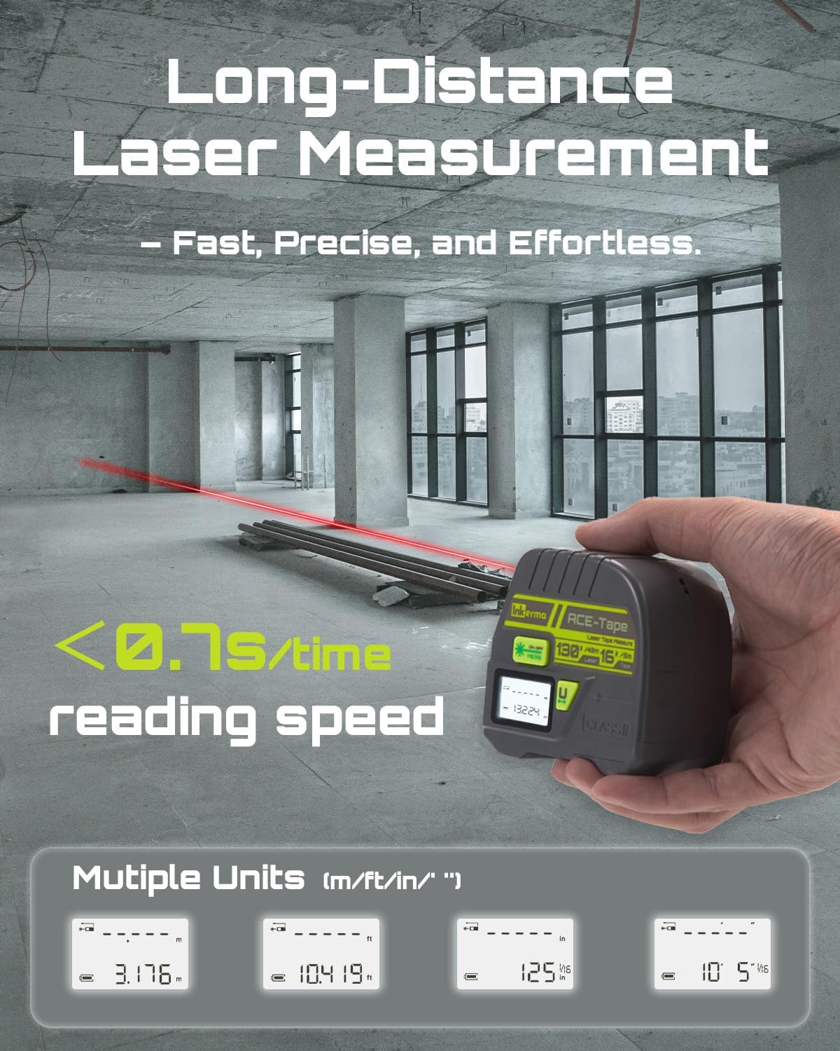 Detalle de Inkerma 2-in-1 laser tape measure with 16-ft tape