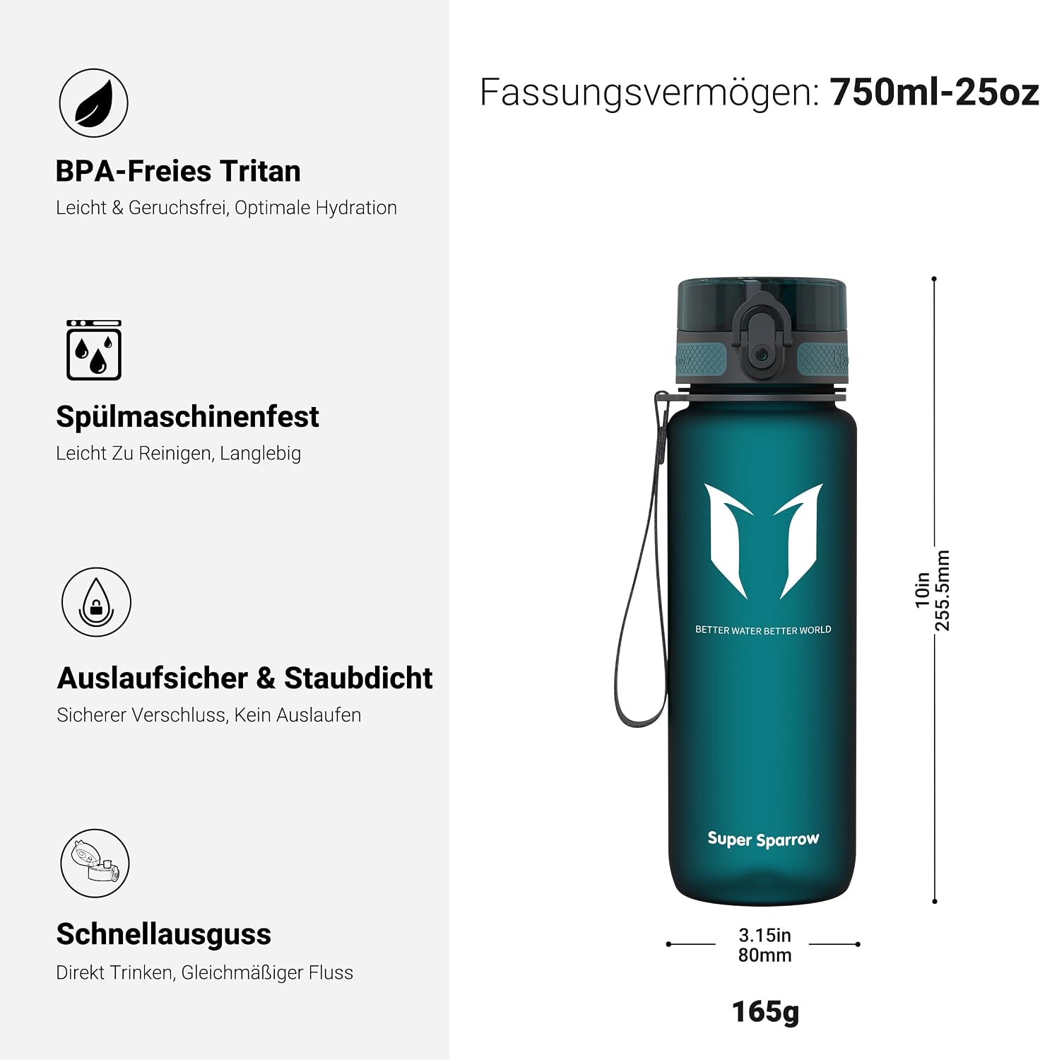 Thumbnail 2 de Sparrow Trinkflasche Sport 750ml – BPA-frei, Tritan Copolyester, 1-Klick Deckel von Super Sparrow