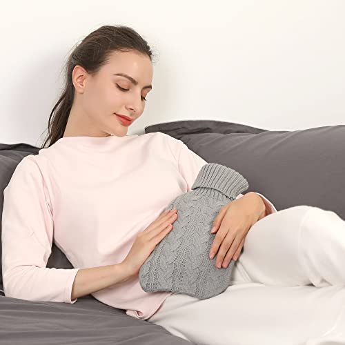 Thumbnail 1 de Samply 2L Hot Water Bottle with Knitted Cover (Grey) – Warmth for Hands, Neck and Pain Relief