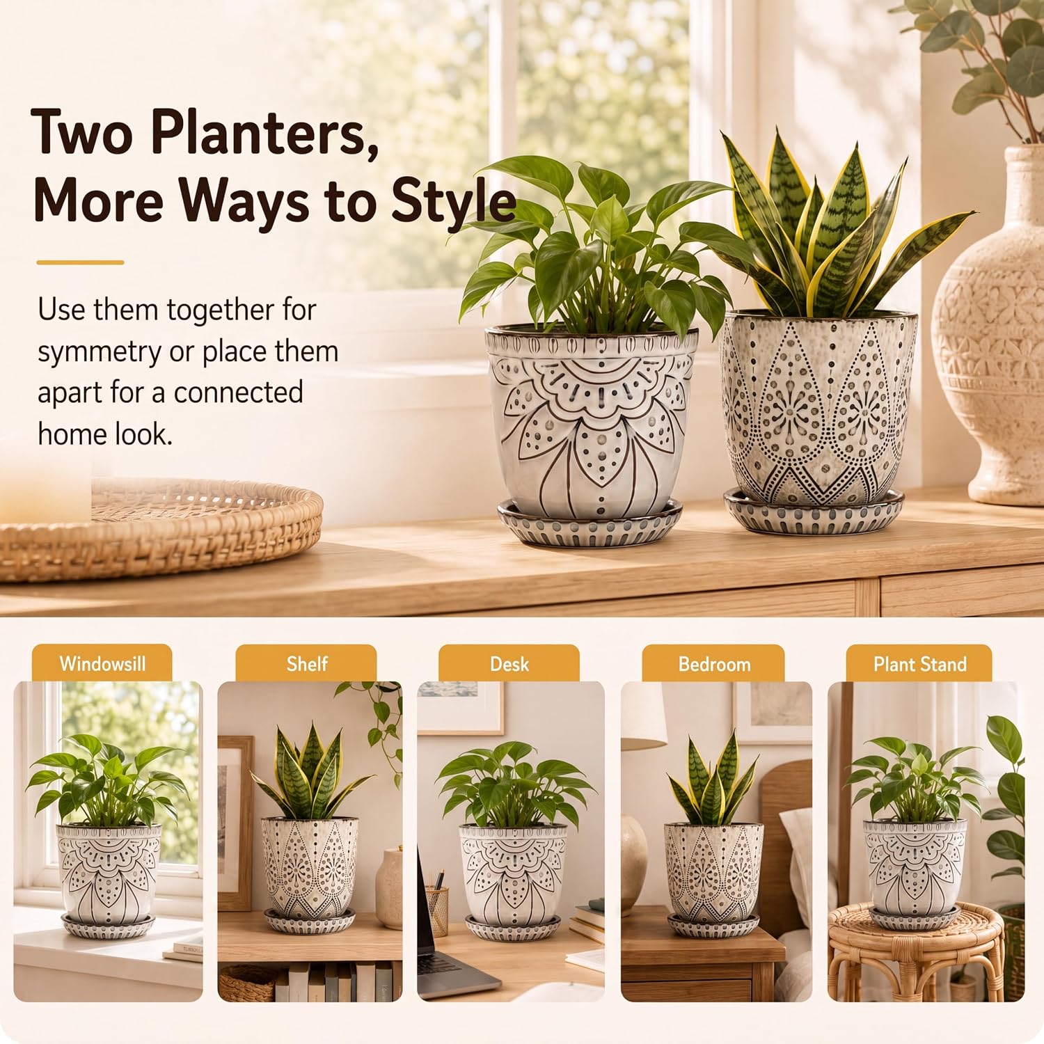 Thumbnail 4 de Gepege 6 Inch Beaded Ceramic Planter Set (2)