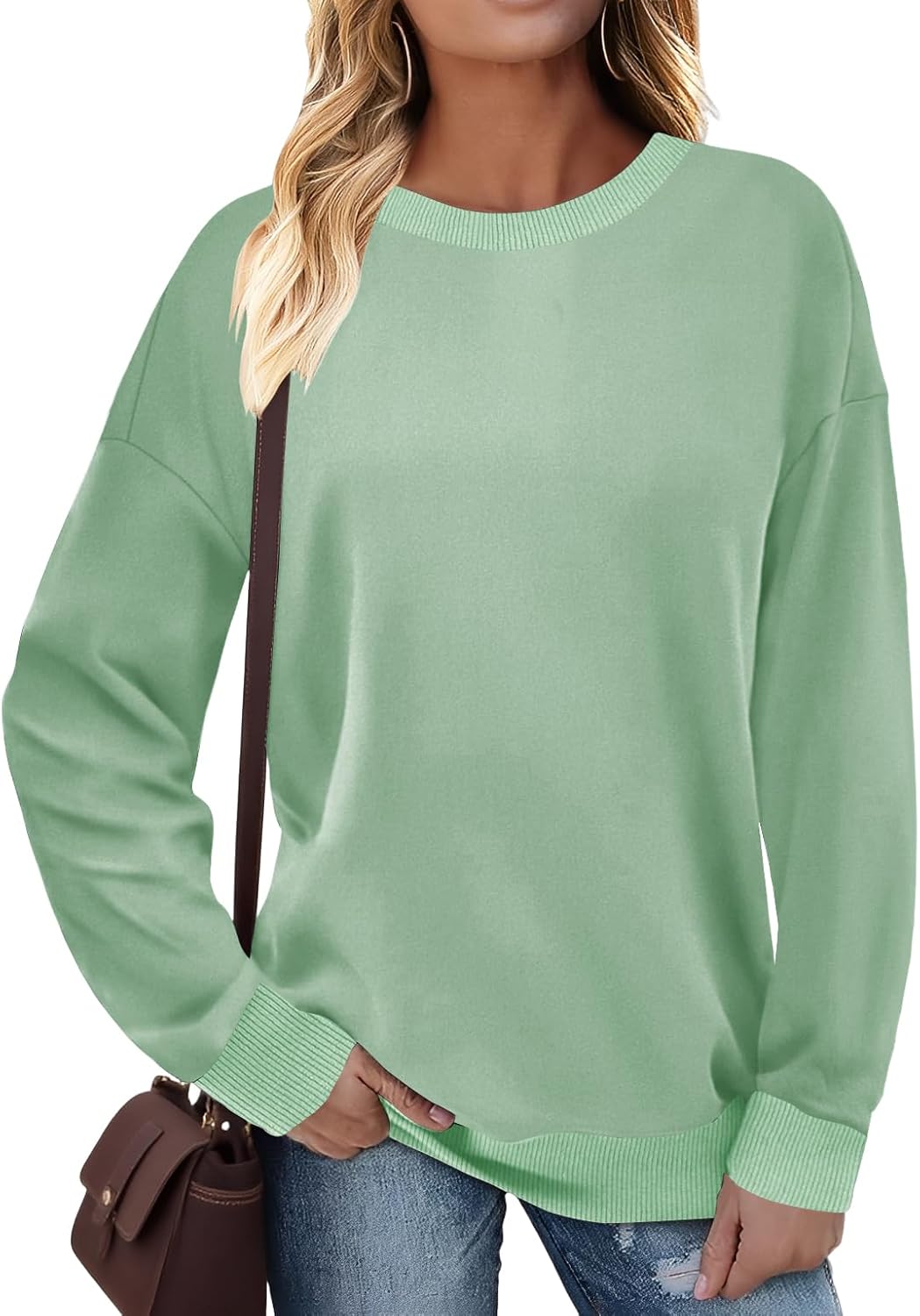 Thumbnail 6 de Cuptacc Damen Pullover mit Rundhalsausschnitt – weiches Langarm-Sweatshirt mit Kontrastdetails