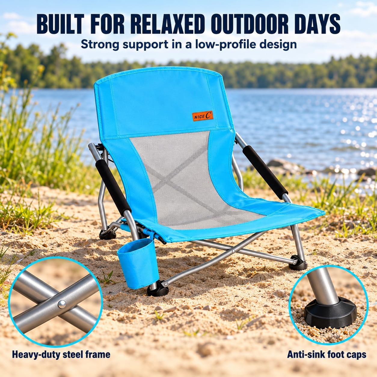 Thumbnail 6 de Nice C Low Beach Chair (2-Pack) — Portable, Folding Sling Chairs with Cup Holder
