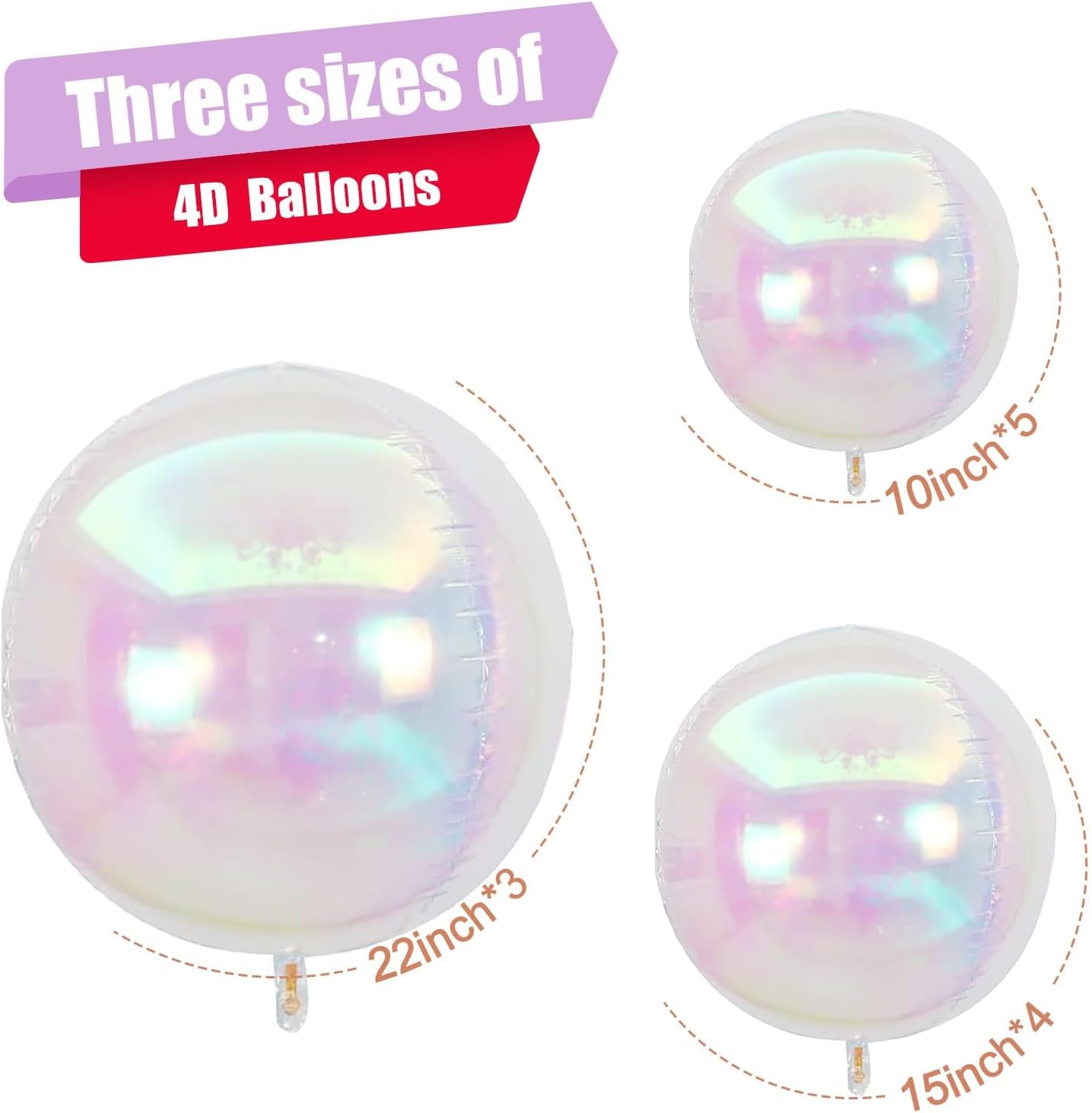 Thumbnail 1 de 12Pcs Iridescent Round Foil Balloons – 22", 15", 10" 4D Clear Balloons for Party Decor