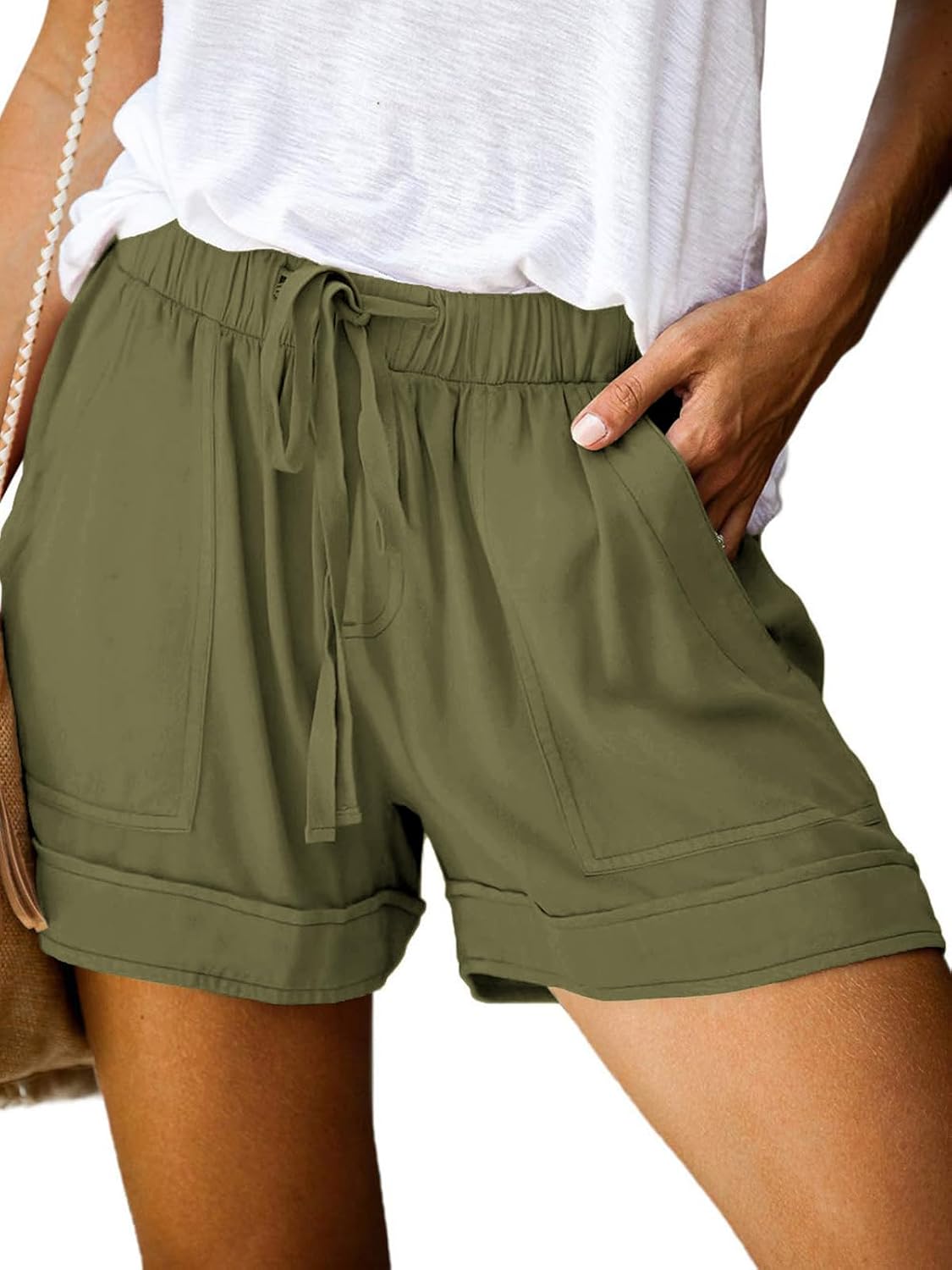 Detalle de Cicy Bell Damen Shorts mit Kordelzug – Stretch-Shorts mit 4 Taschen, Sommer-Look