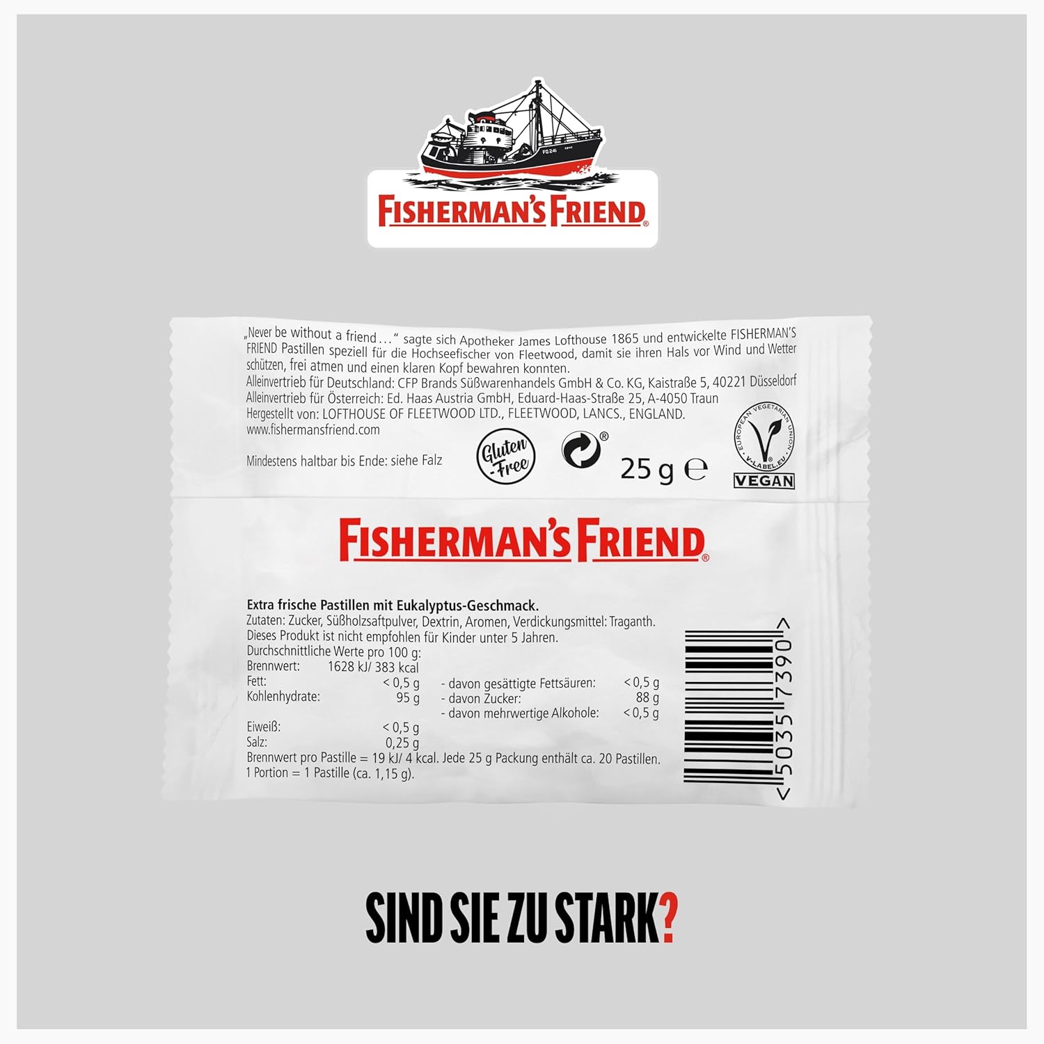 Detalle de Fisherman’s Friend Eucalyptus – 24er Vorratsbox, Eukalyptus & Menthol, vegan, 24 x 25 g