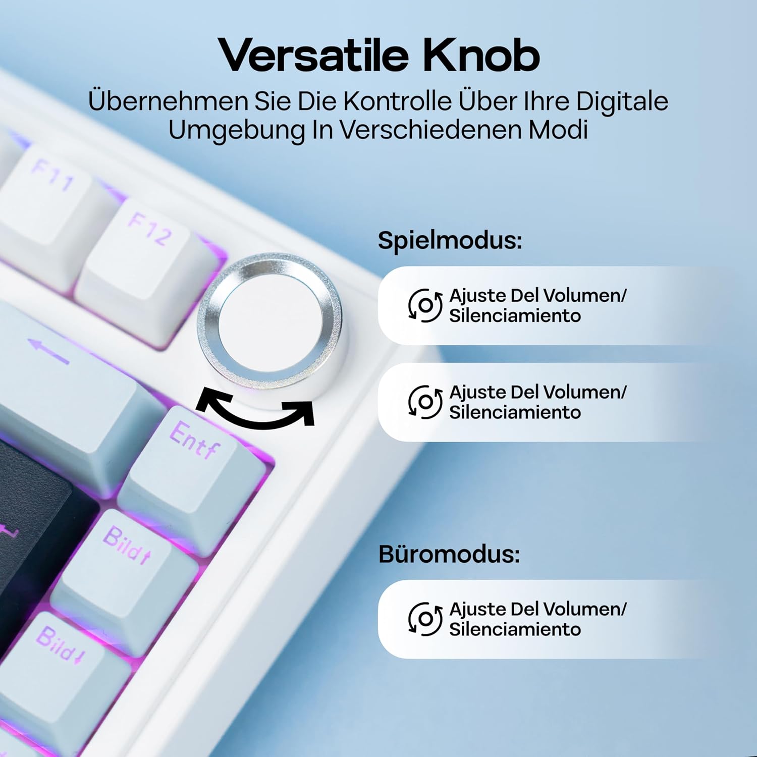Detalle de MechLands Aula F75 75% Mechanische Tastatur (QWERTZ ISO-DE) – Tri-Mode, RGB, Hot-Swap, Reaper Linear