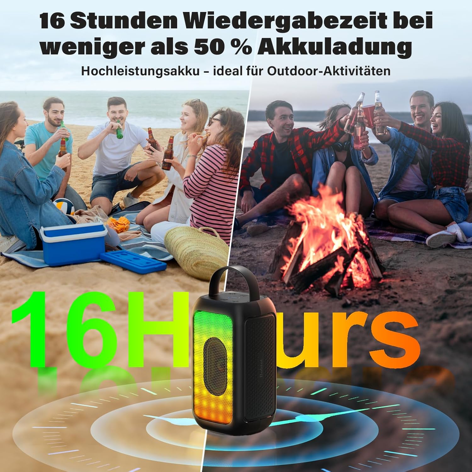 Thumbnail 3 de Bobtot Tragbarer Bluetooth-Lautsprecher mit Mikrofon, 16 Stunden Akku, Karaoke-Effekt, RGB-Beleuchtung und EQ-Modi
