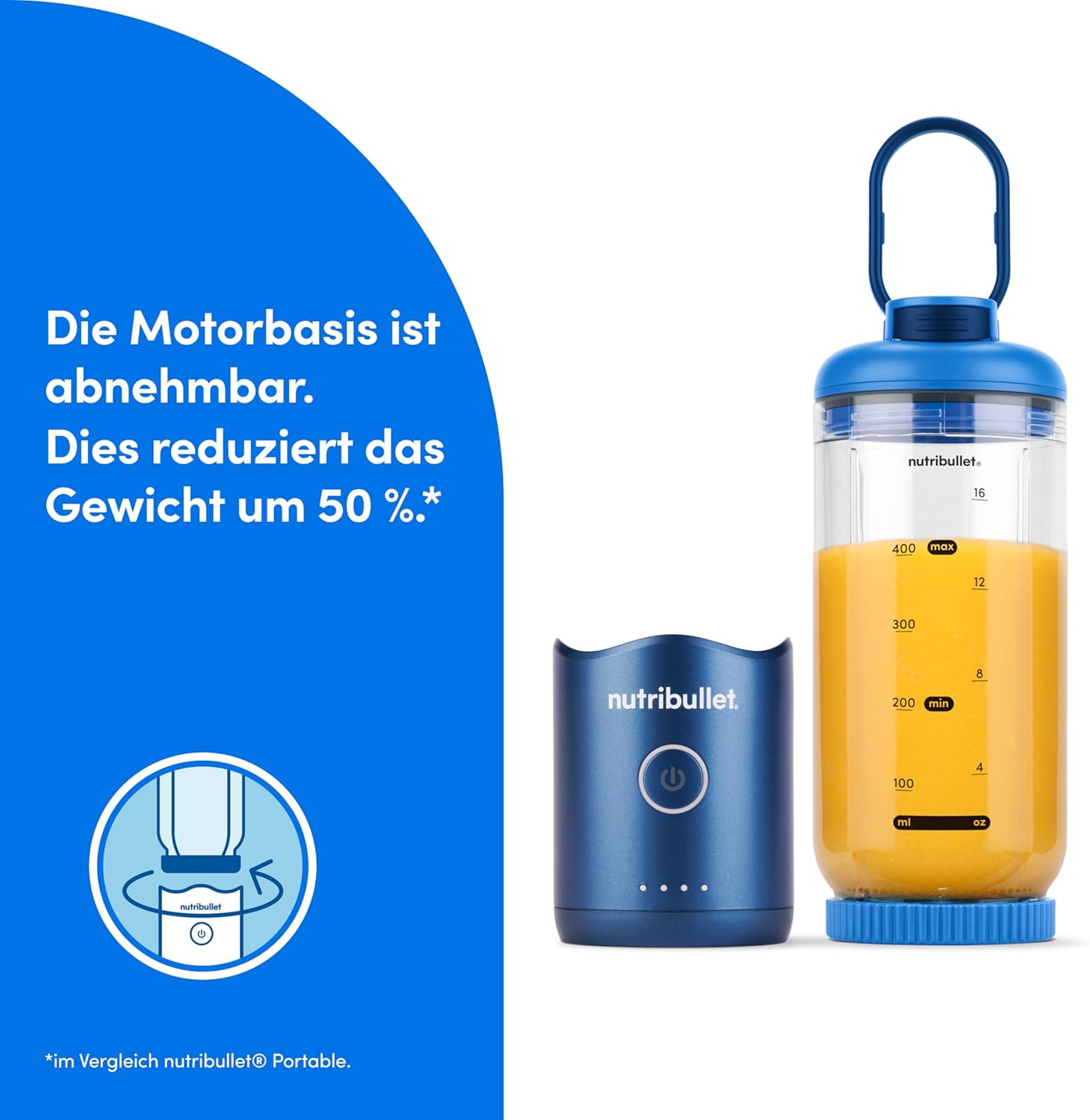 Thumbnail 3 de nutribullet Flex 590ml – Tragbarer Smoothie-Mixer mit Trinkdeckel, USB-C, BPA-frei, Blau (NBP013BL)
