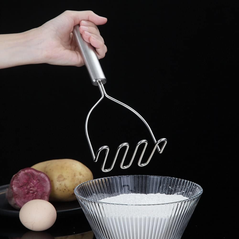Detalle de HOMQUEN HQ PotatoMasher-S aardappelstamper van roestvrij staal, vaatwasserbestendig
