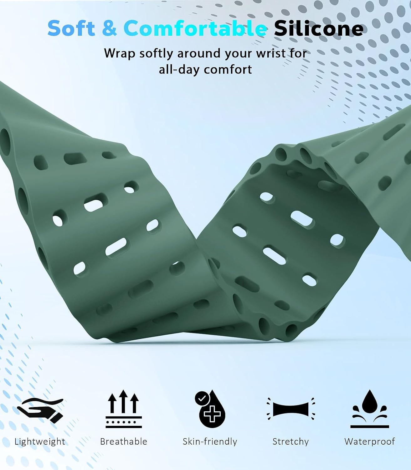 Detalle de Astorgos Ocean Band for Apple Watch Ultra and SE – Breathable Silicone Strap with Stainless Steel Connectors