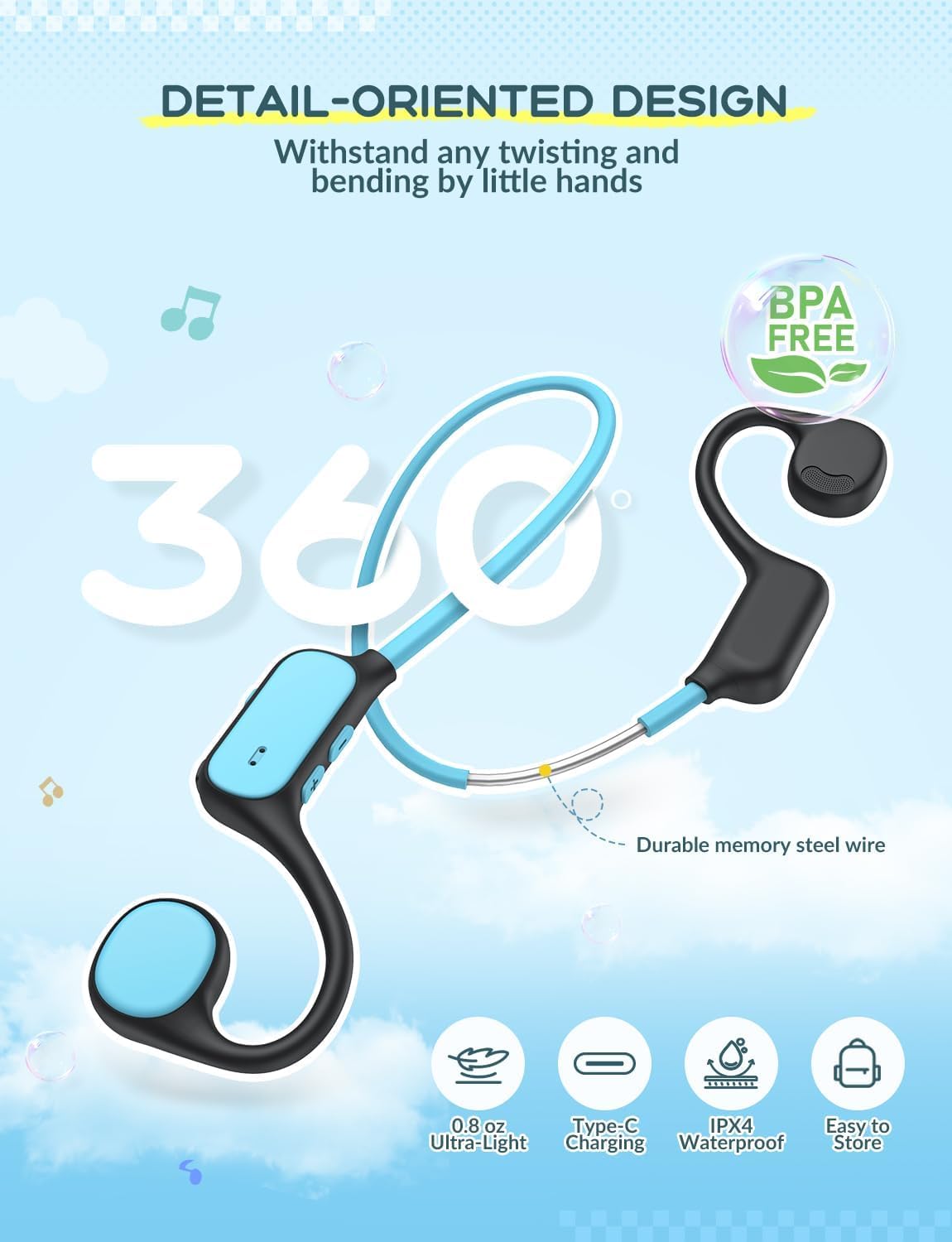 Thumbnail 2 de iClever Kinder-Kopfhörer mit Knochenleitung (offen), IPX5 & Bluetooth 5.3 – sicherer Hörgenuss für Kinder