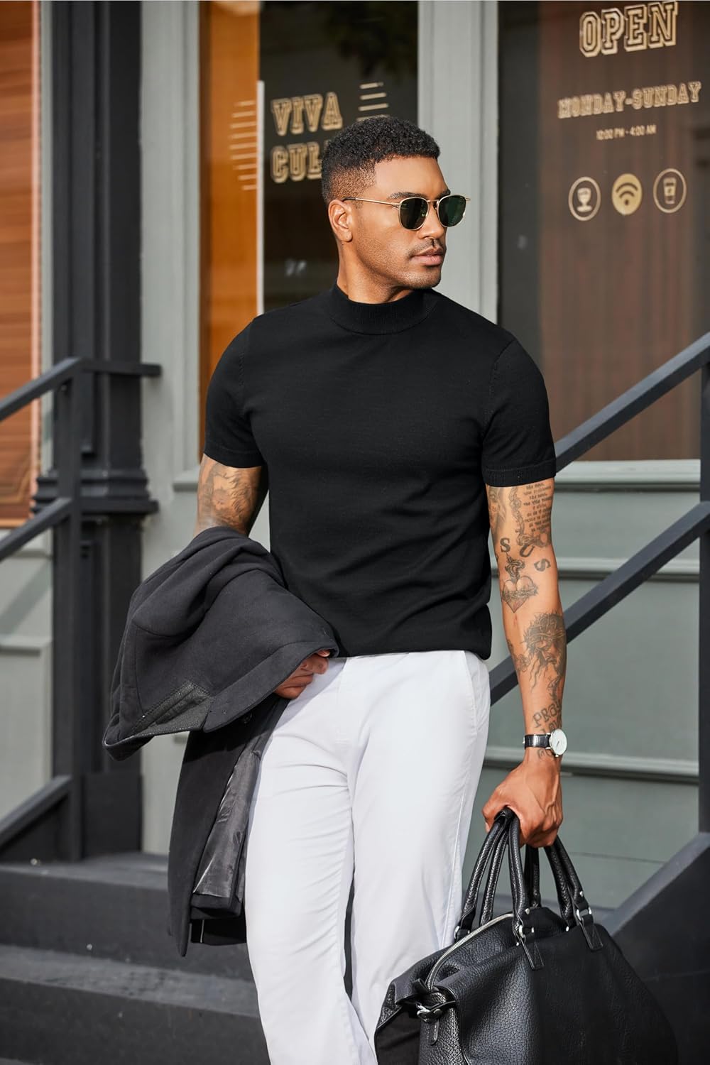 Detalle de COOFANDY maglietta da uomo a collo alto a maniche corte, slim fit basic