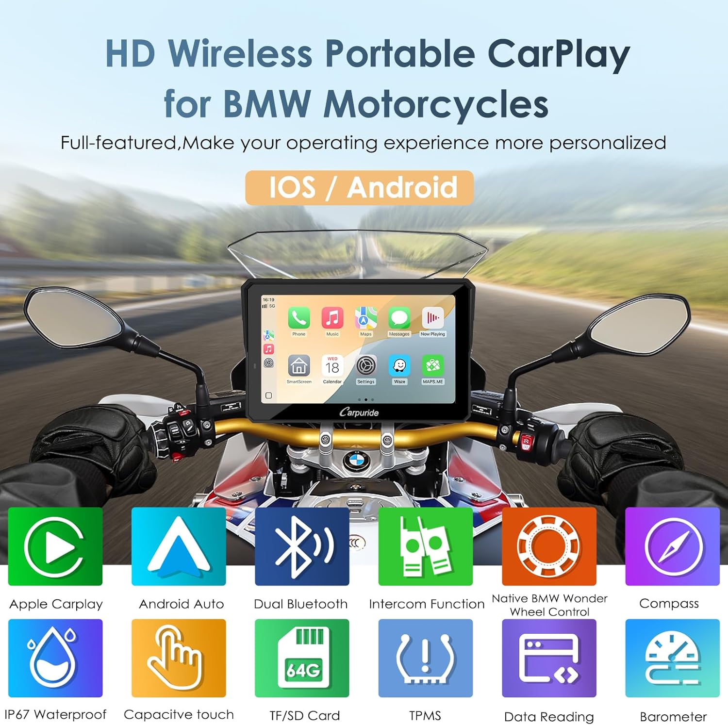 Thumbnail 2 de Carpuride W702BS Pro 7" Motorcycle CarPlay screen
