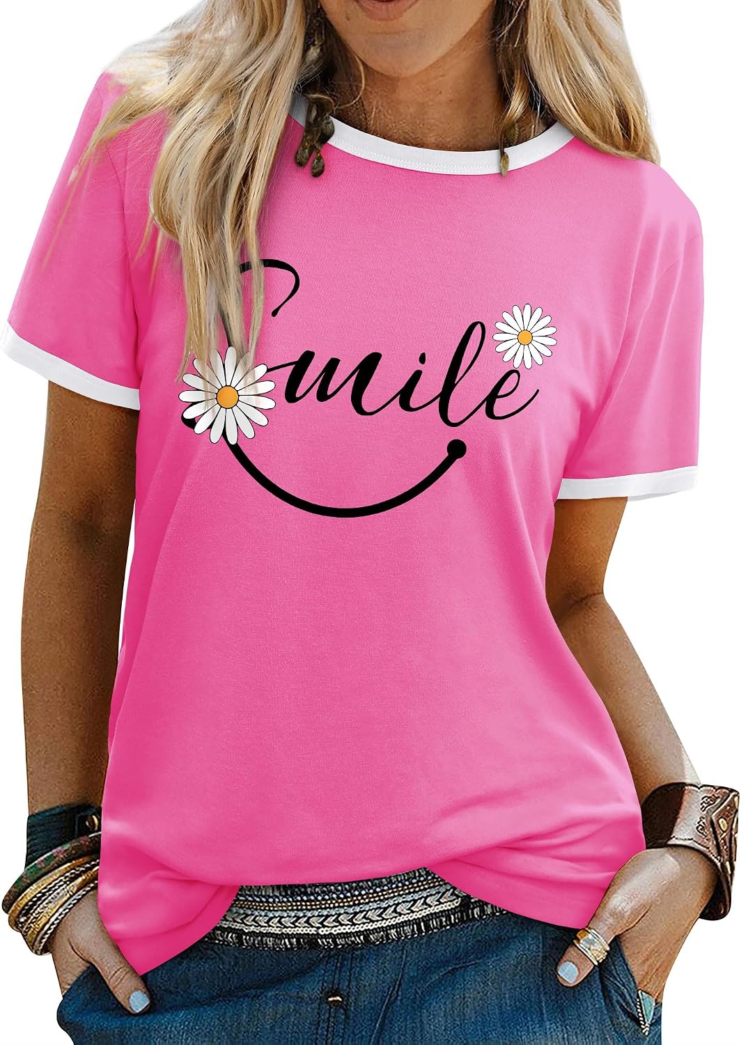 Thumbnail 6 de Dresswel Women's T-Shirt: Cute Smile Graphic Print Tee for Everyday Summer Wear