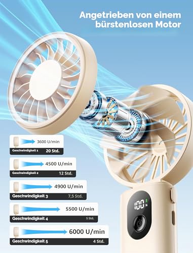 Thumbnail 3 de Aecooly 3-in-1 Handventilator Beige – USB wiederaufladbar, bis zu 20 Stunden Laufzeit