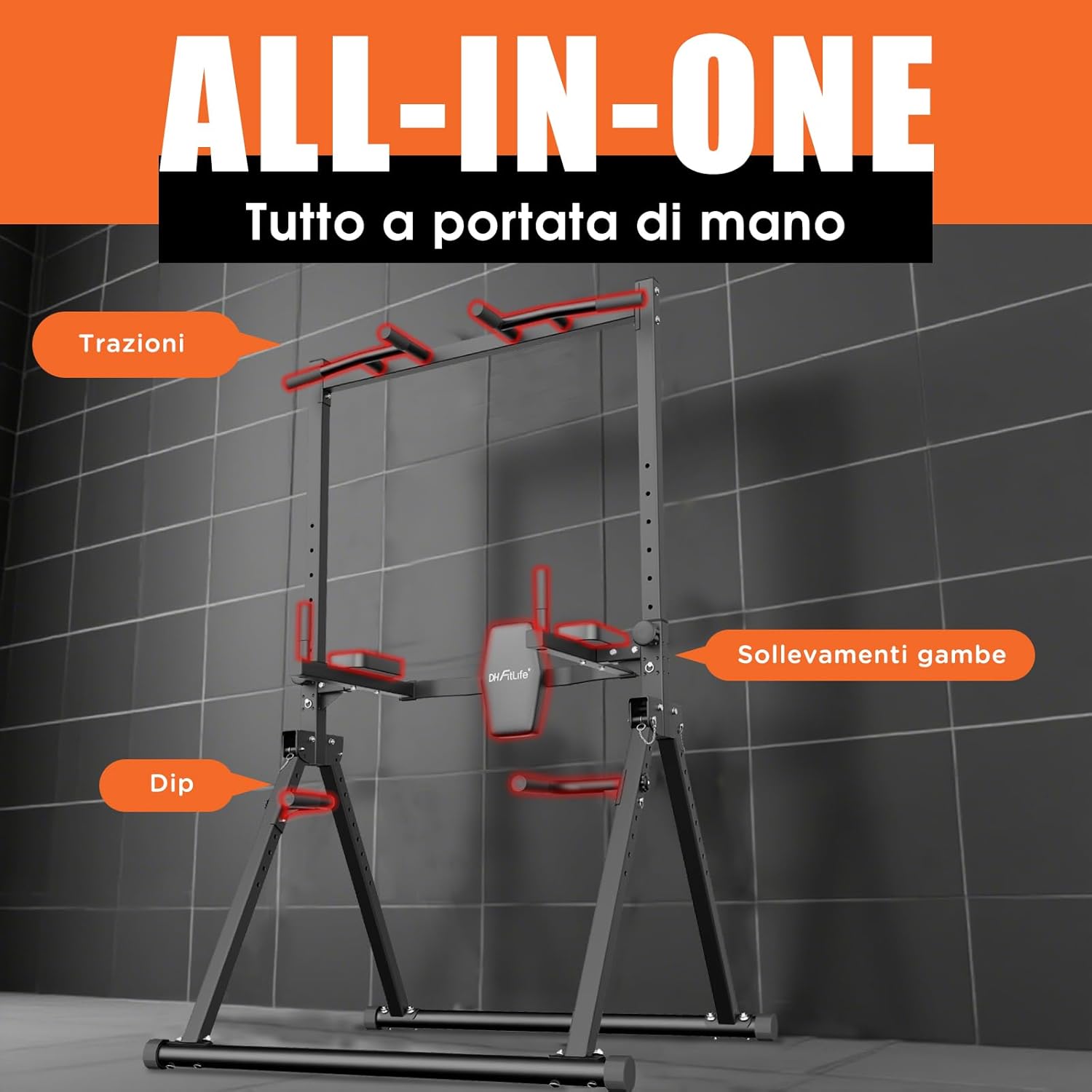 Thumbnail 1 de DH FitLife Power Tower Dip Station Pieghevole: stazione fitness multifunzionale per casa