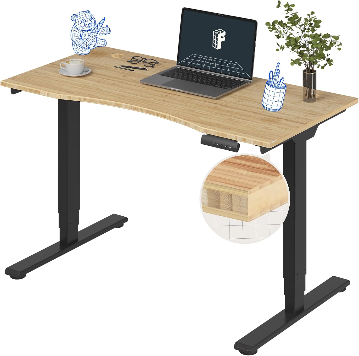 Detalle de FlexiSpot standing desk with bamboo desktop