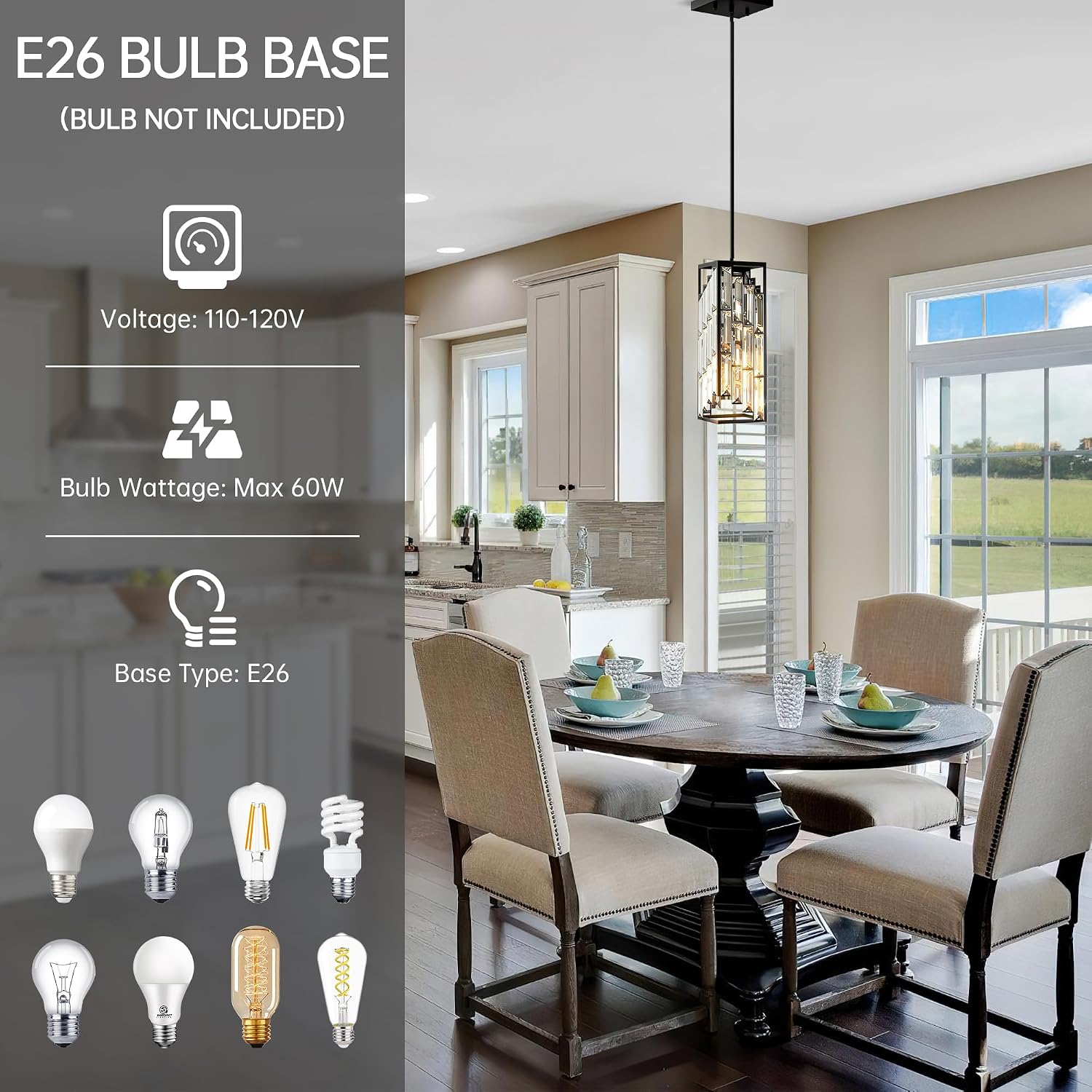 Detalle de Esfos D02-3-BK Black Crystal Pendant Lights, 3-Pack, E26