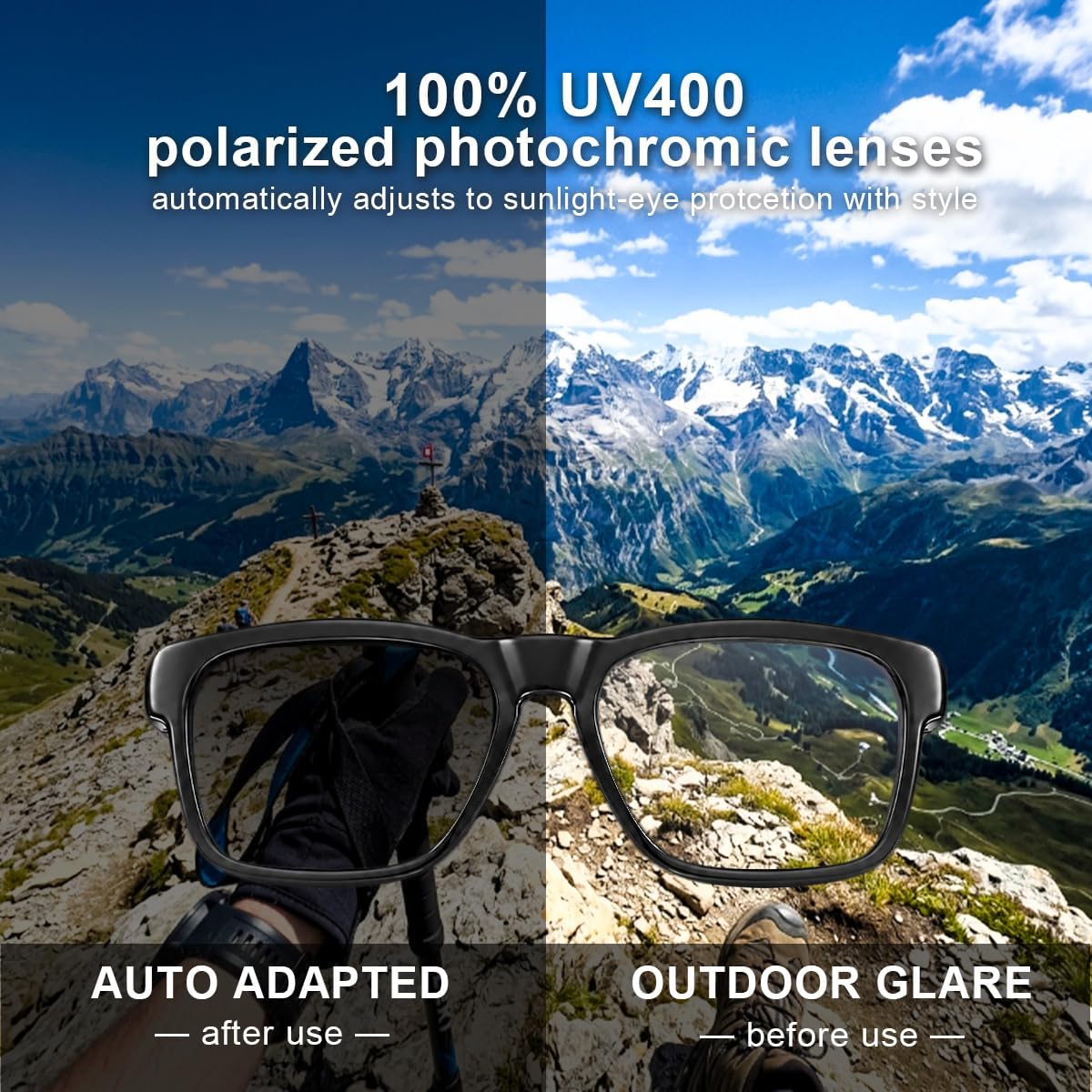 Detalle 1 de OhO sunshine AI Smart Glasses with Photochromic Z87.1 Lenses and Open-Ear Audio