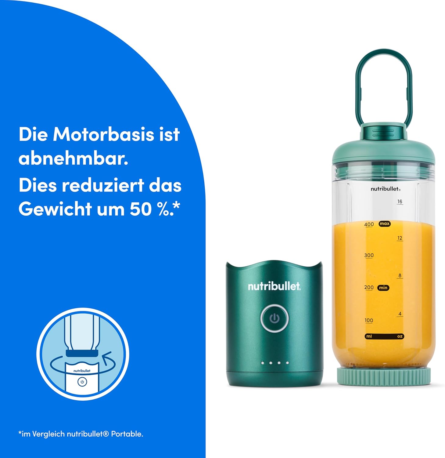 Detalle 2 de Nutribullet Flex 590ml – Tragbarer Smoothie-Mixer mit Trinkdeckel, USB-C, BPA-frei, Grün NBП013GR