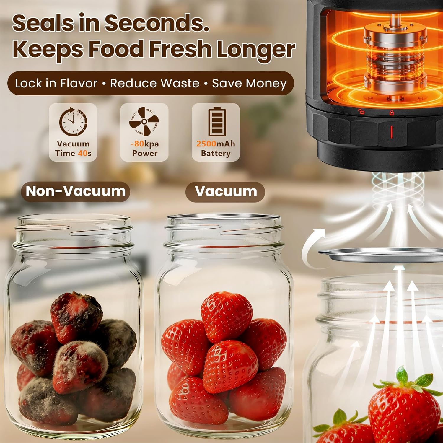Detalle 2 de M11 Electric Mason Jar Vacuum Sealer 5-hour 🥫
