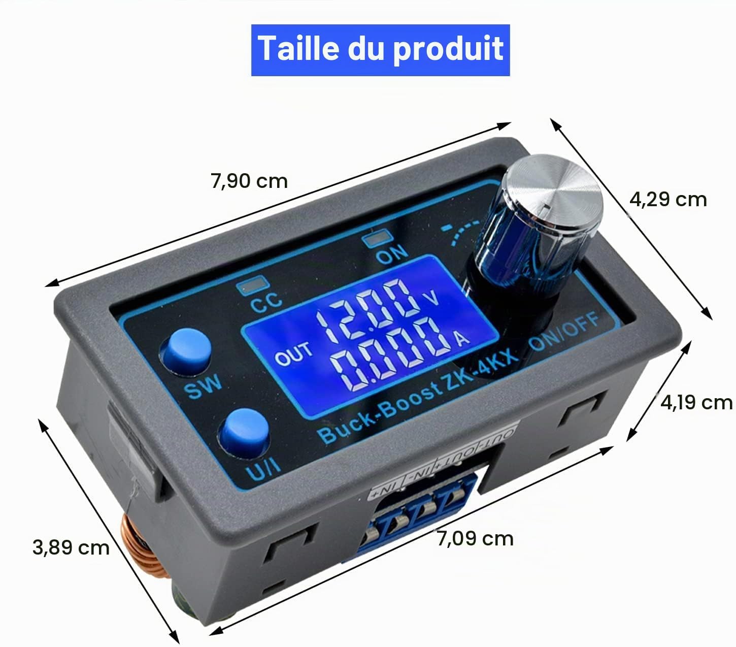 Detalle de Heemol buck-boost DC-omzetter met lcd-display, 0,5–30 V en regelbare uitgang