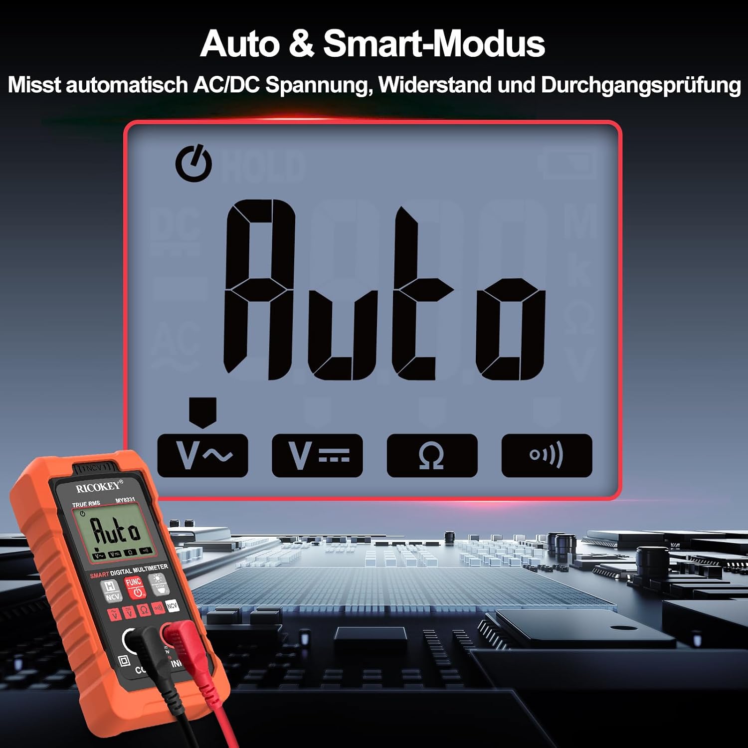 Detalle de Digitales Multimeter KFZ/Haushalt mit NCV-Spannungsprüfung – 4000 Zähler, Auto-Range & Durchgang