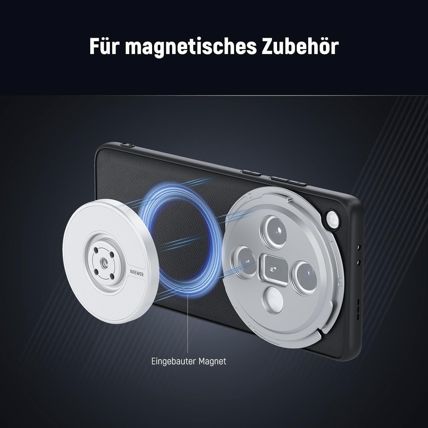 Thumbnail 4 de NEEWER Handy-Schutzhülle für Oppo Find X8 Ultra (TPU/PC Kunstleder), inkl. 17-mm Objektivhalterungen & 67-mm Filteradapter – Schwarz/Silber