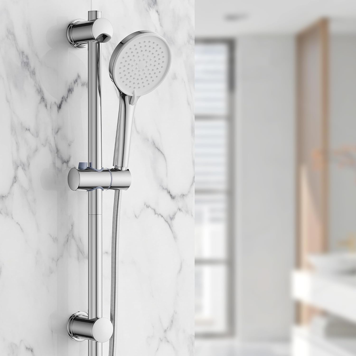Detalle de MORADO: Barra scorrevole per doccia in acciaio inox 68 cm, finitura cromata, regolabile in altezza