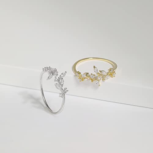 Detalle 2 de Meissa Bague en argent 925 réglable, branche d’olivier et zircones, or rose