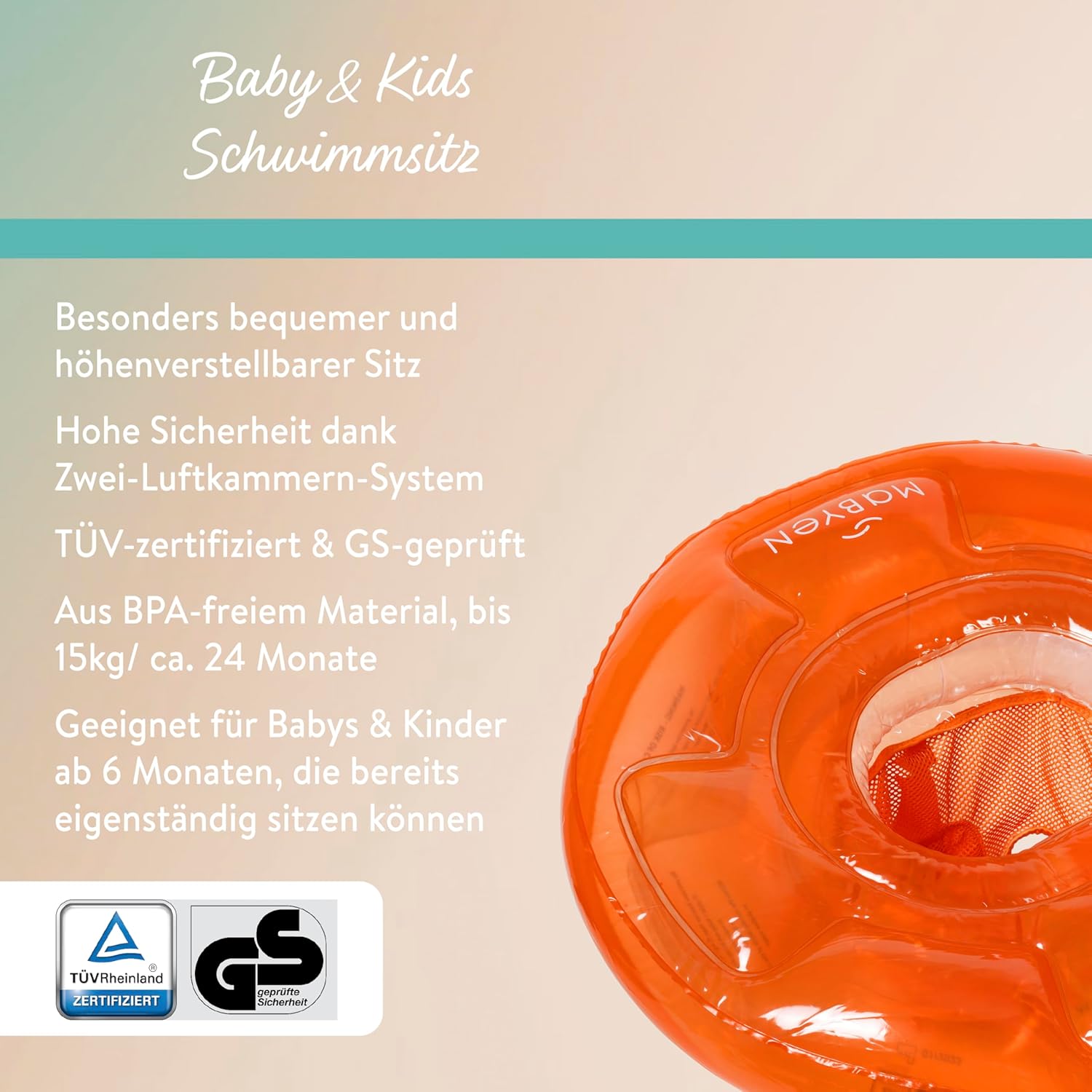 Detalle de MABYEN Bouée de natation pour bébé à partir de 6 mois avec siège réglable – sécurité TÜV et double chambre