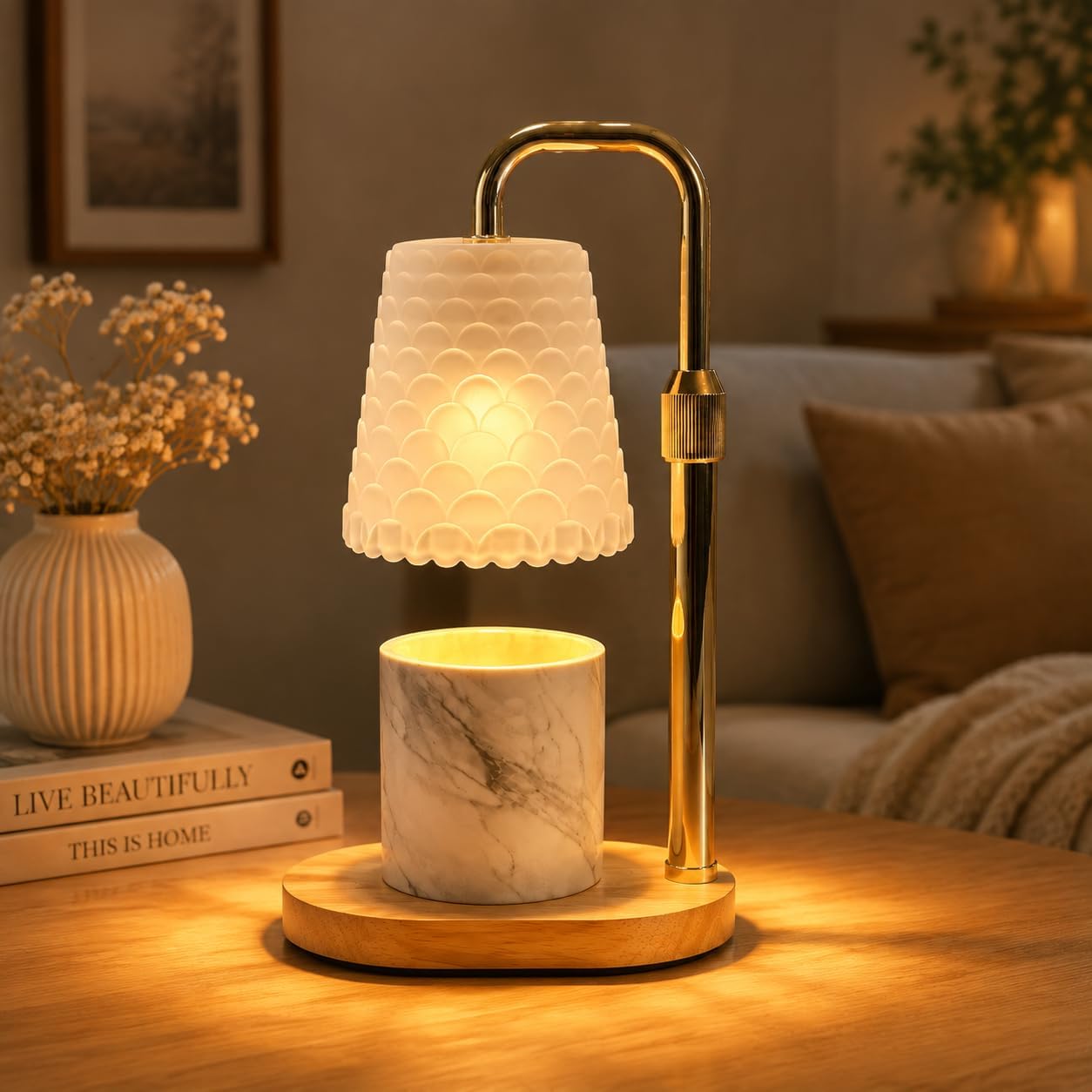 Thumbnail 6 de JIMEI Candle Warmer Lamp with Timer, Golden Metal, Dimmable and Height Adjustable