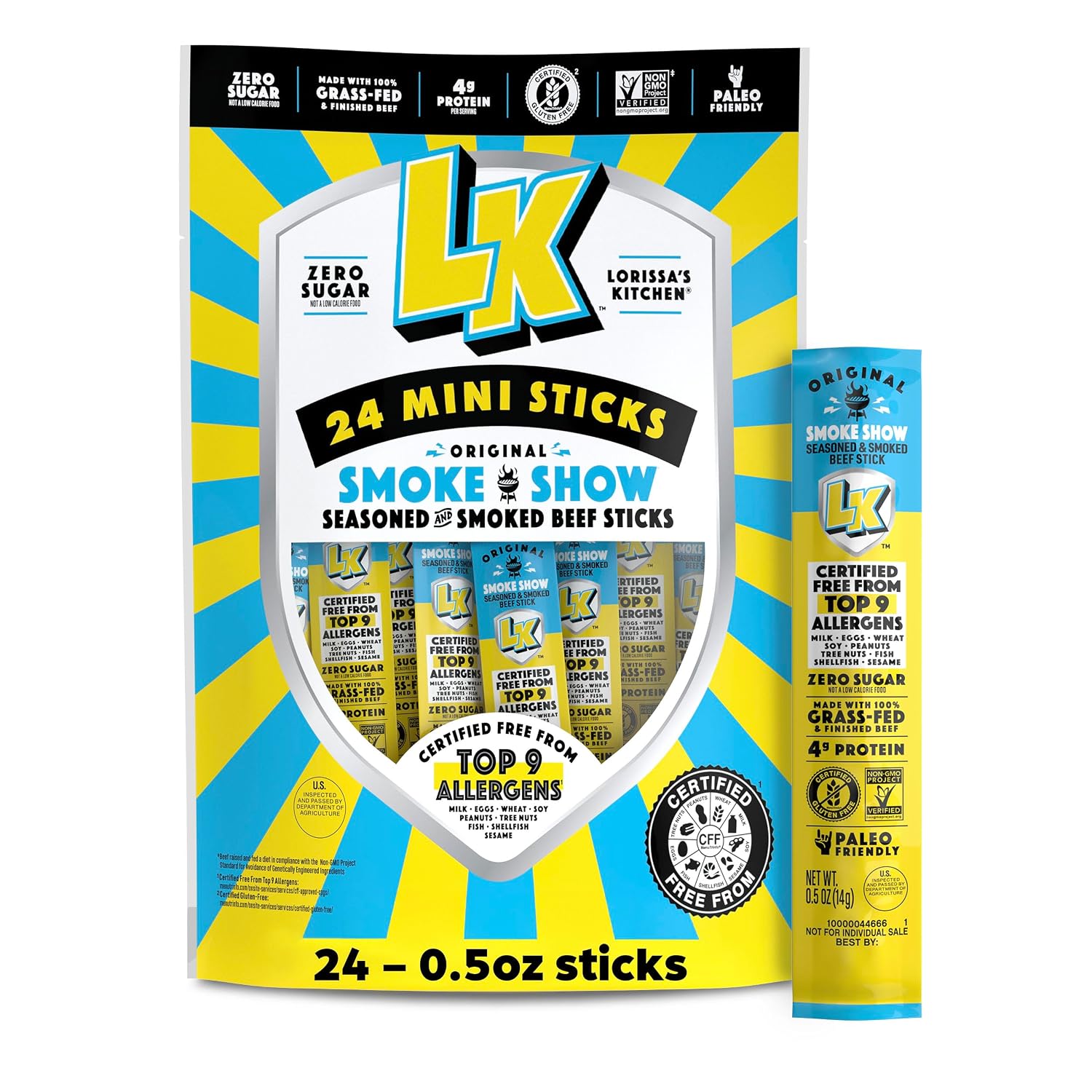 Detalle de Lorissa's Kitchen 10000047487 Smoke Show Mini Beef Sticks, 24-Pack, 0.5 oz