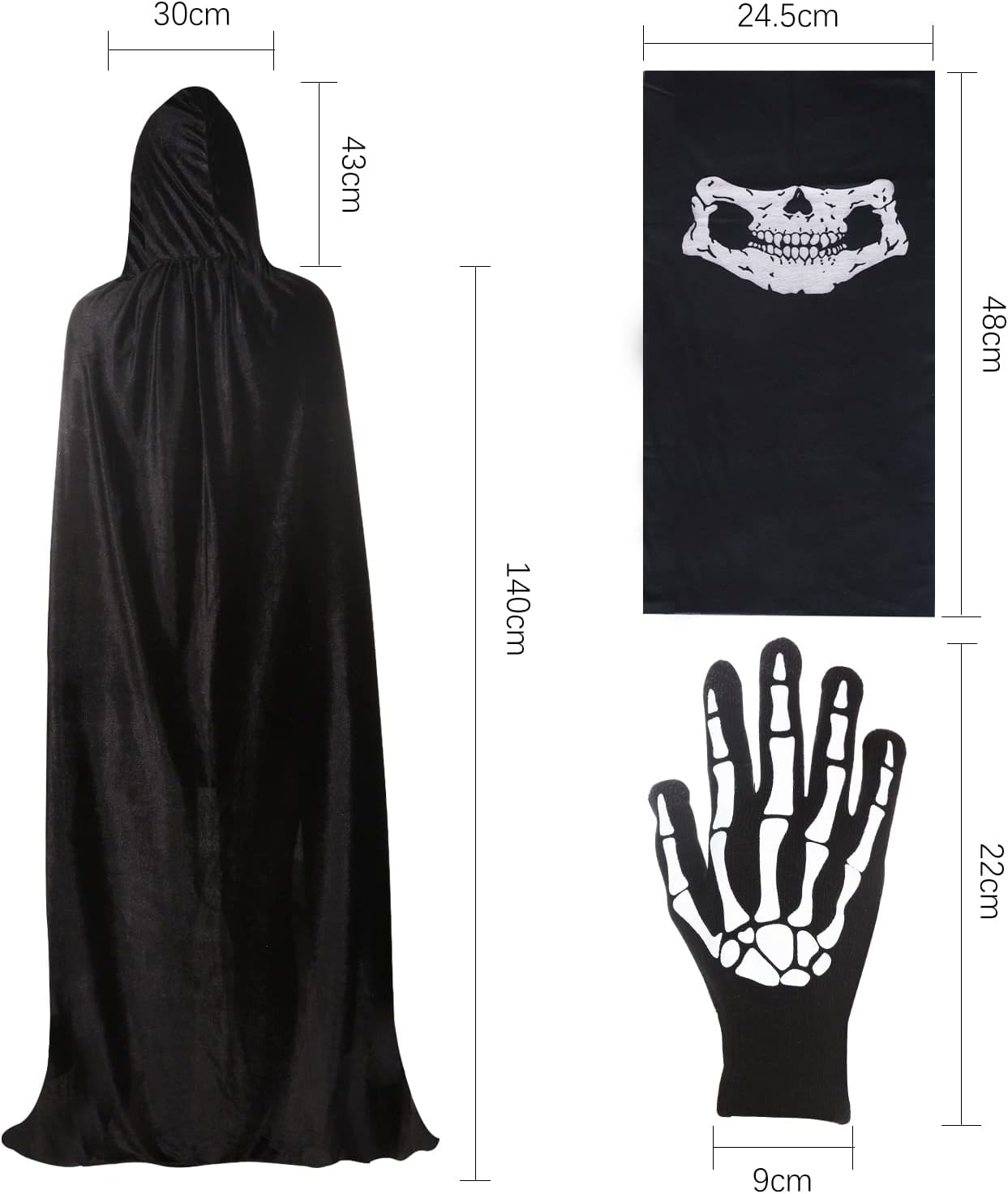 Detalle 2 de BILLMOSS BM-TY-HL06 Grim Reaper Costume with Velvet Cloak, Skull Mask & Scythe