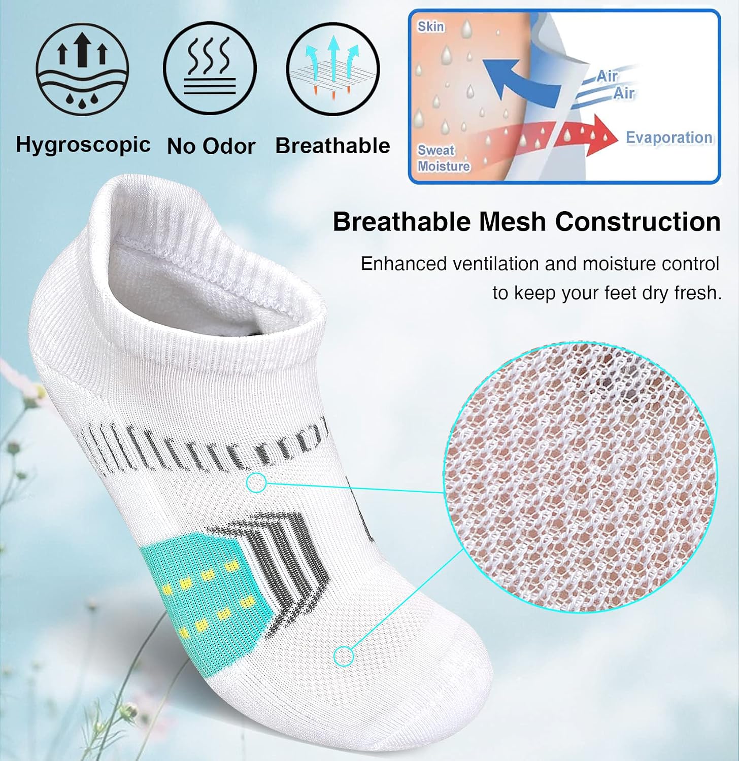Detalle 2 de suaskk Womens Athletic Cushioned Anti-Blister Comfort Running Ankle Socks (5 Pairs)
