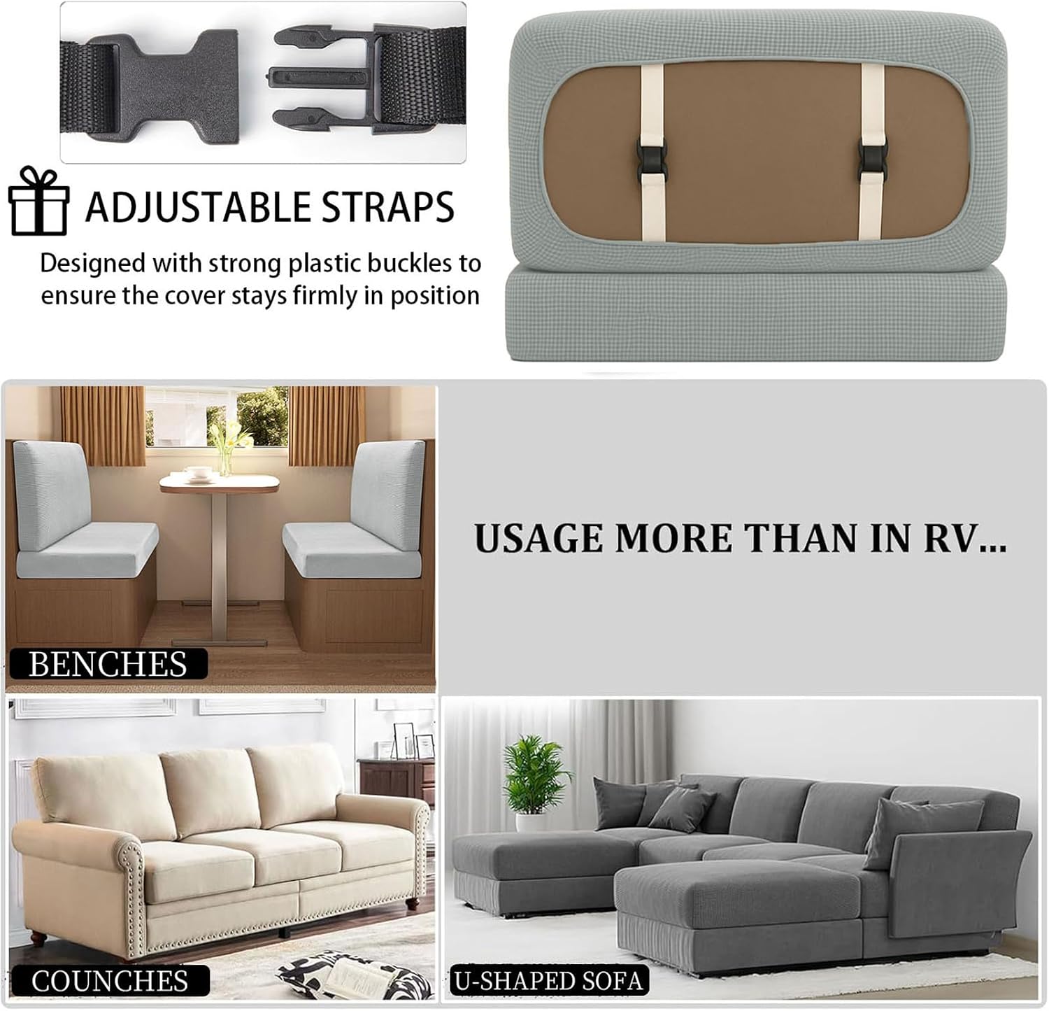 Thumbnail 4 de CDPTD Jacquard-Bezüge für Wohnwagen-Polster – rutschfeste RV-Sitzbezüge mit 2 Kordeln, Ersatzbezug (gray1, passend für W 45–65 cm & D 45–65 cm)