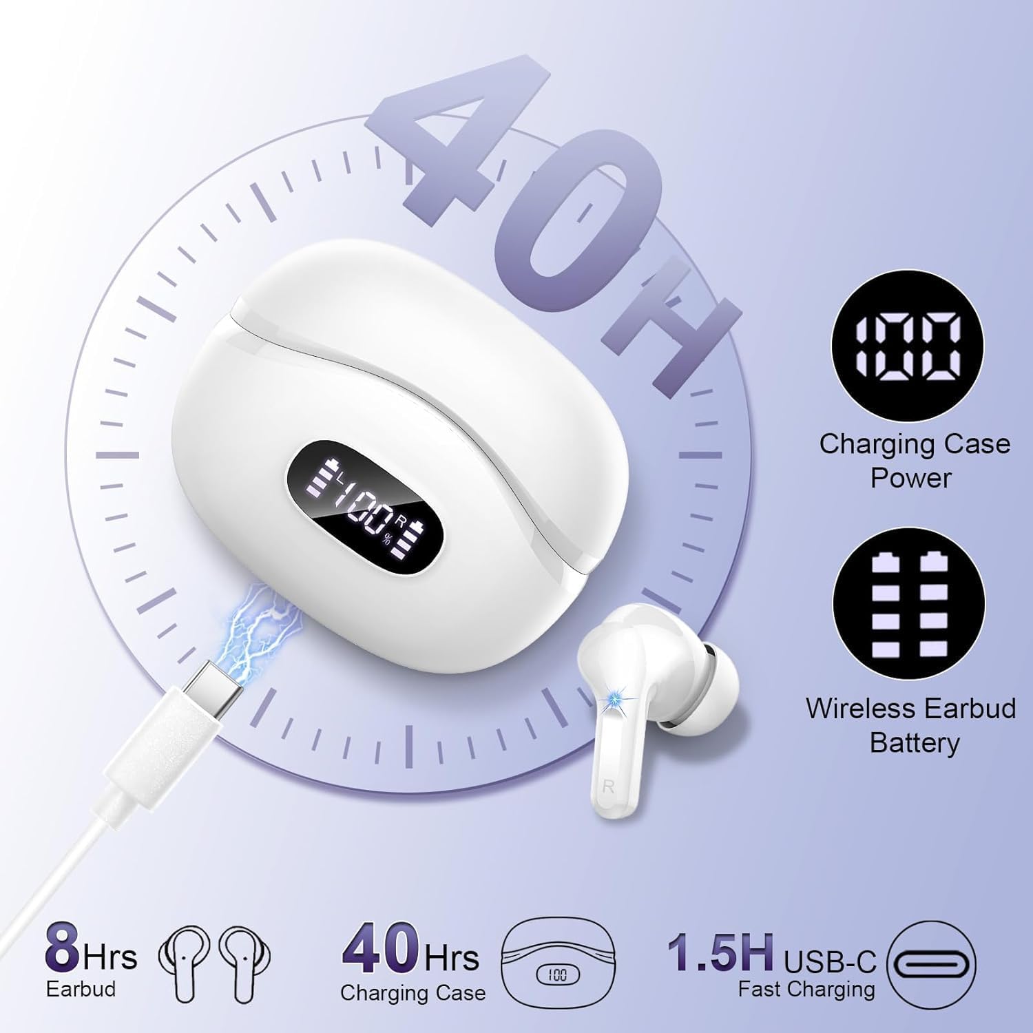 Detalle de Écouteurs Bluetooth 5,4 sans fil micro CVC 8.0, réduction de bruit ENC, étui 48 h LED et étanchéité IPX7 (noir)