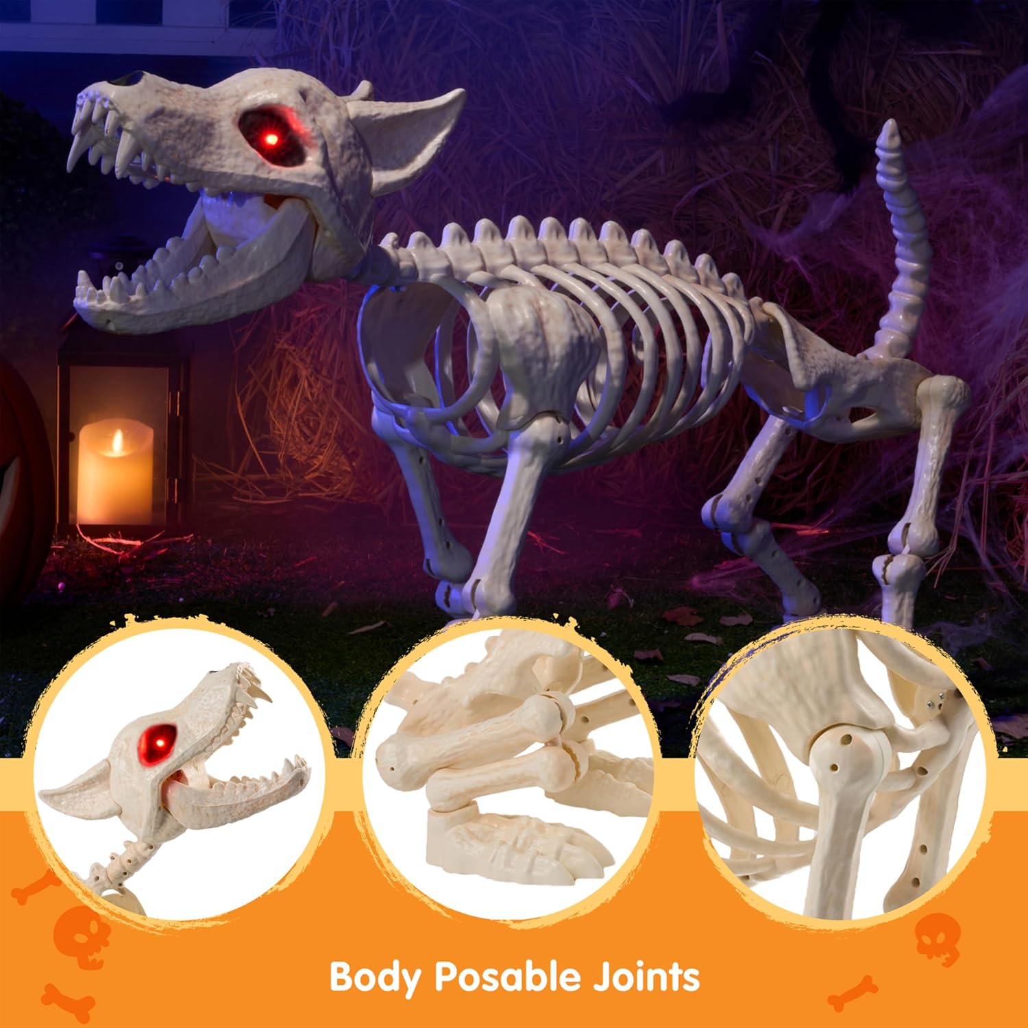 Detalle 2 de JOYIN 16280 Howling Wolf Skeleton Dog, 34-Inch Halloween Decor with Red LED Eyes