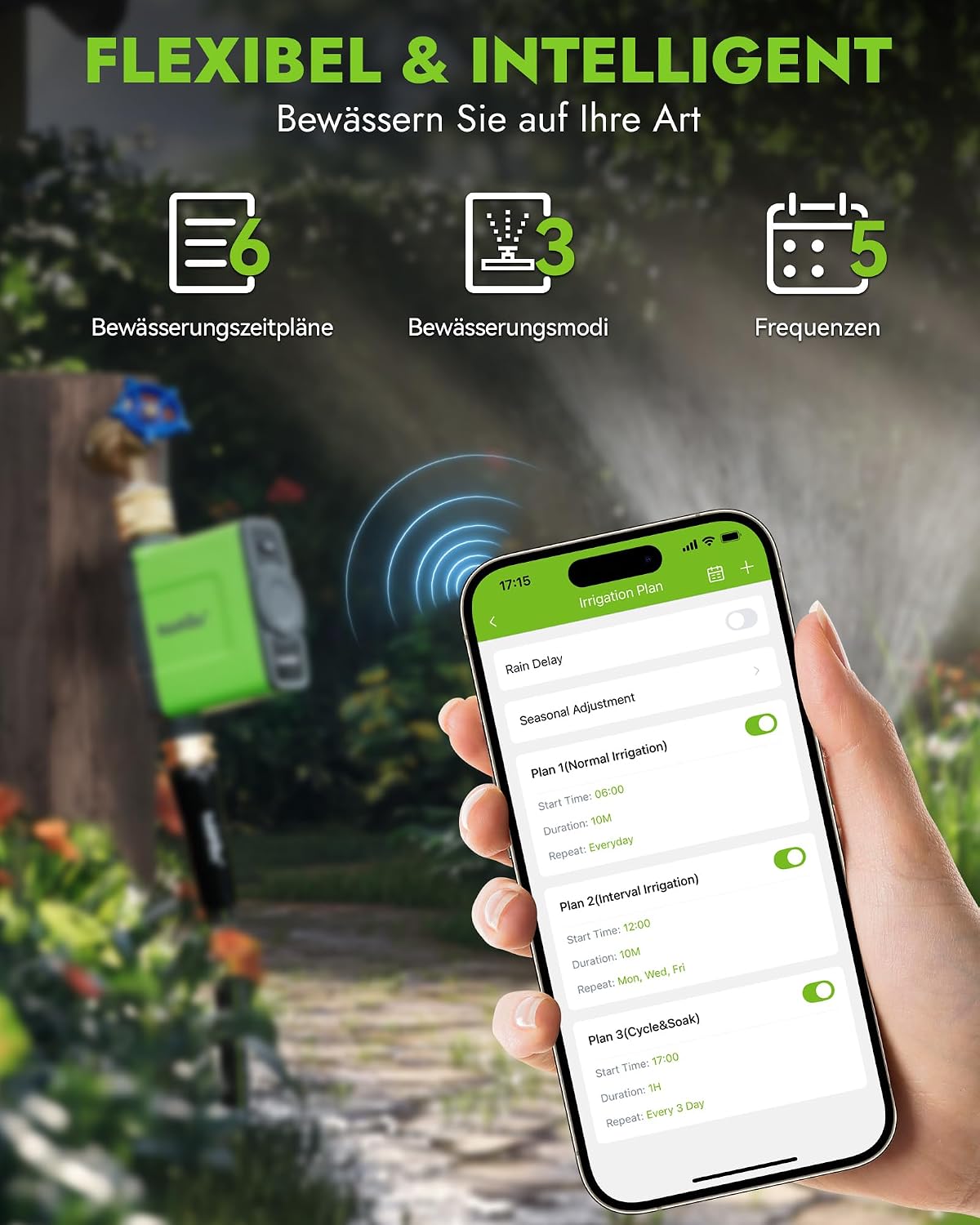 Detalle de RAINPOINT Bewässerungscomputer WLAN mit Antennen-Gateway – Wettergesteuerte Steuerung, IP65, App- und Sprachsteuerung